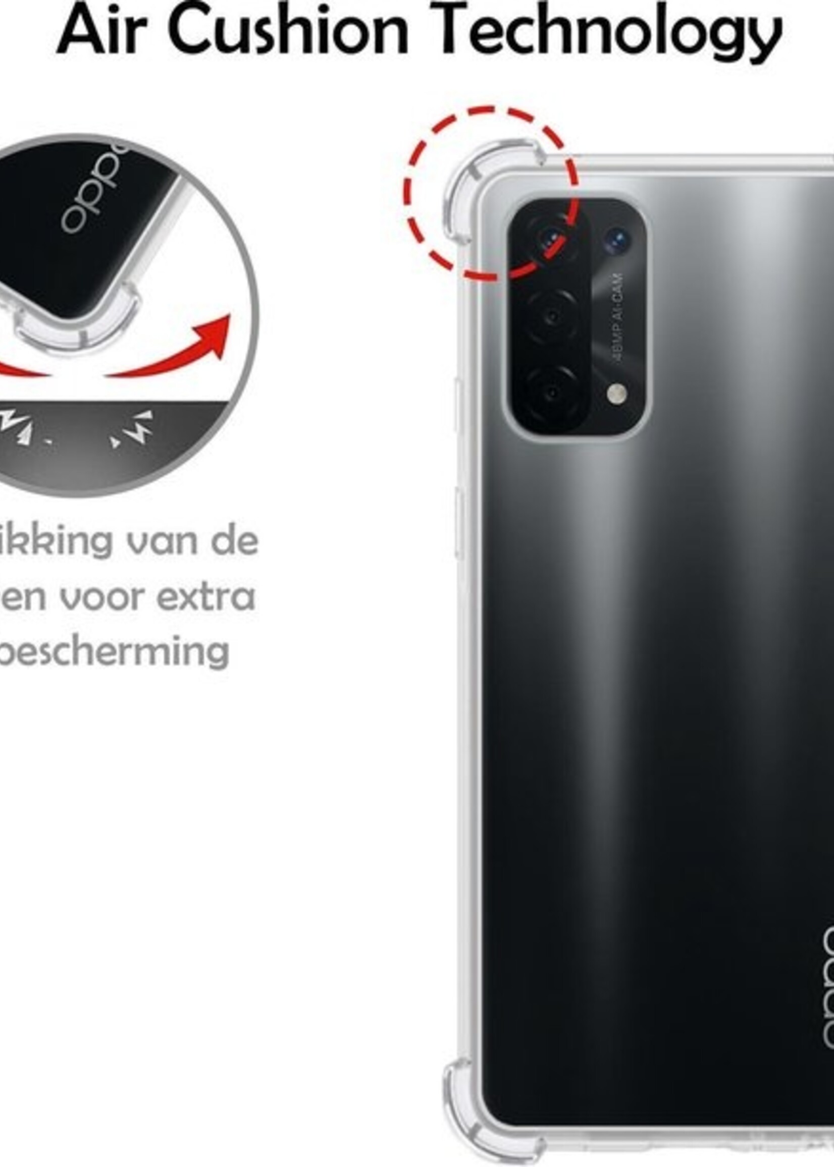 LUQ Hoesje Geschikt voor OPPO A54 5G Hoesje Shockproof Case Siliconen Met 2x Screenprotector - Hoes Geschikt voor OPPO A54 5G Hoes Cover Siliconen - Transparant