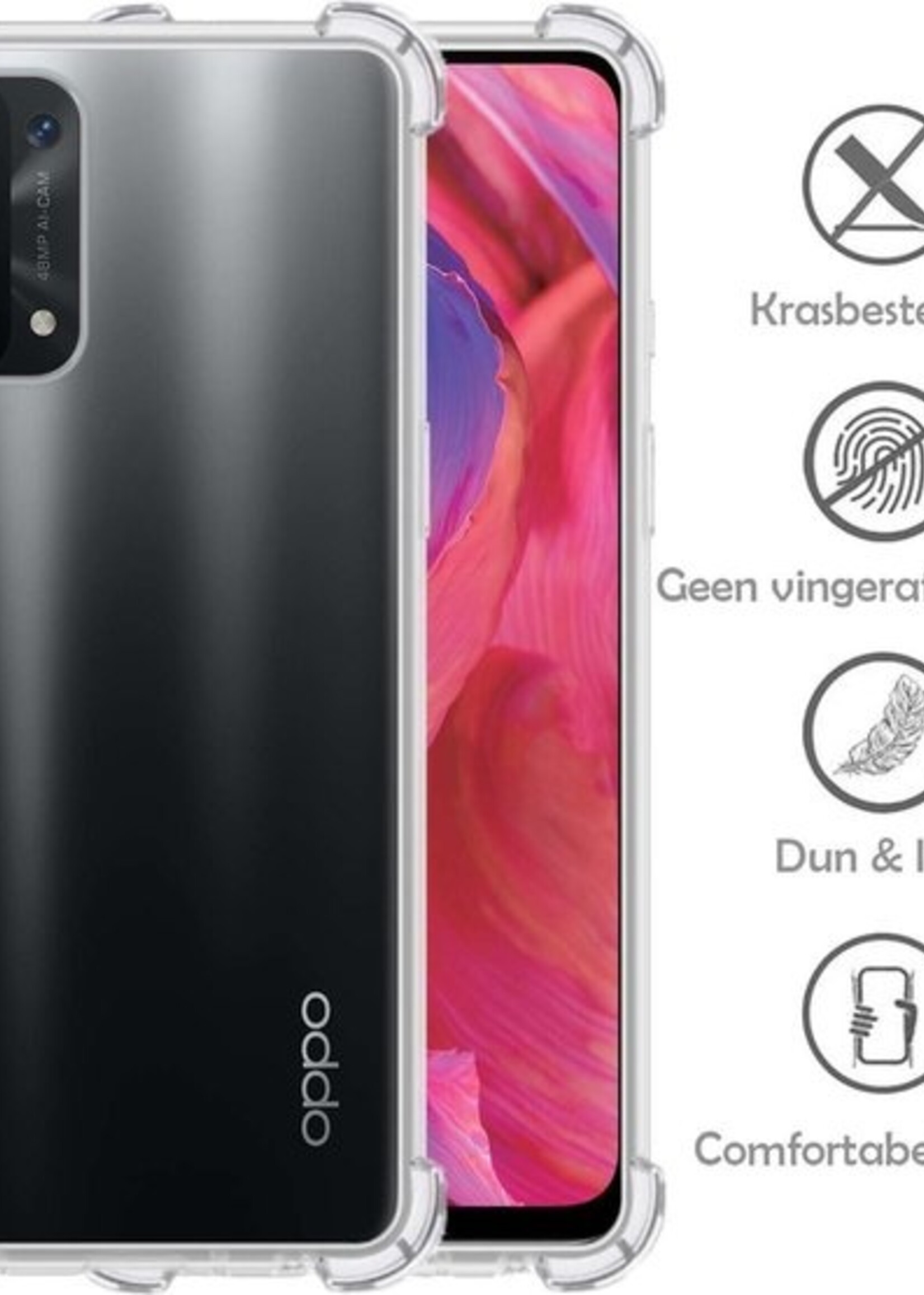 LUQ Hoesje Geschikt voor OPPO A54 5G Hoesje Shockproof Case Siliconen Met 2x Screenprotector - Hoes Geschikt voor OPPO A54 5G Hoes Cover Siliconen - Transparant