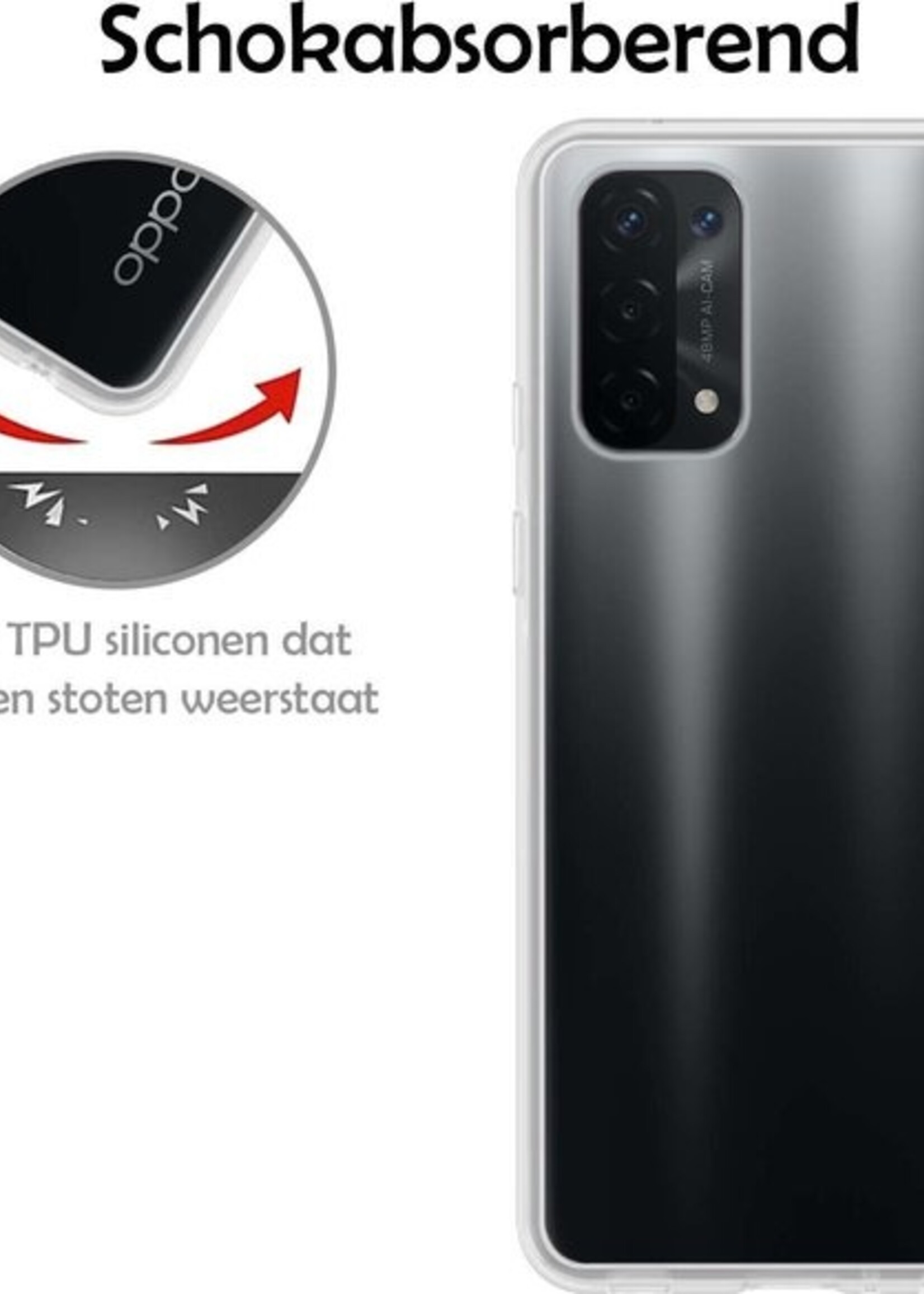 LUQ Hoesje Geschikt voor OPPO A74 5G Hoesje Siliconen Case Met 2x Screenprotector - Hoes Geschikt voor OPPO A74 5G Hoes Siliconen - Transparant