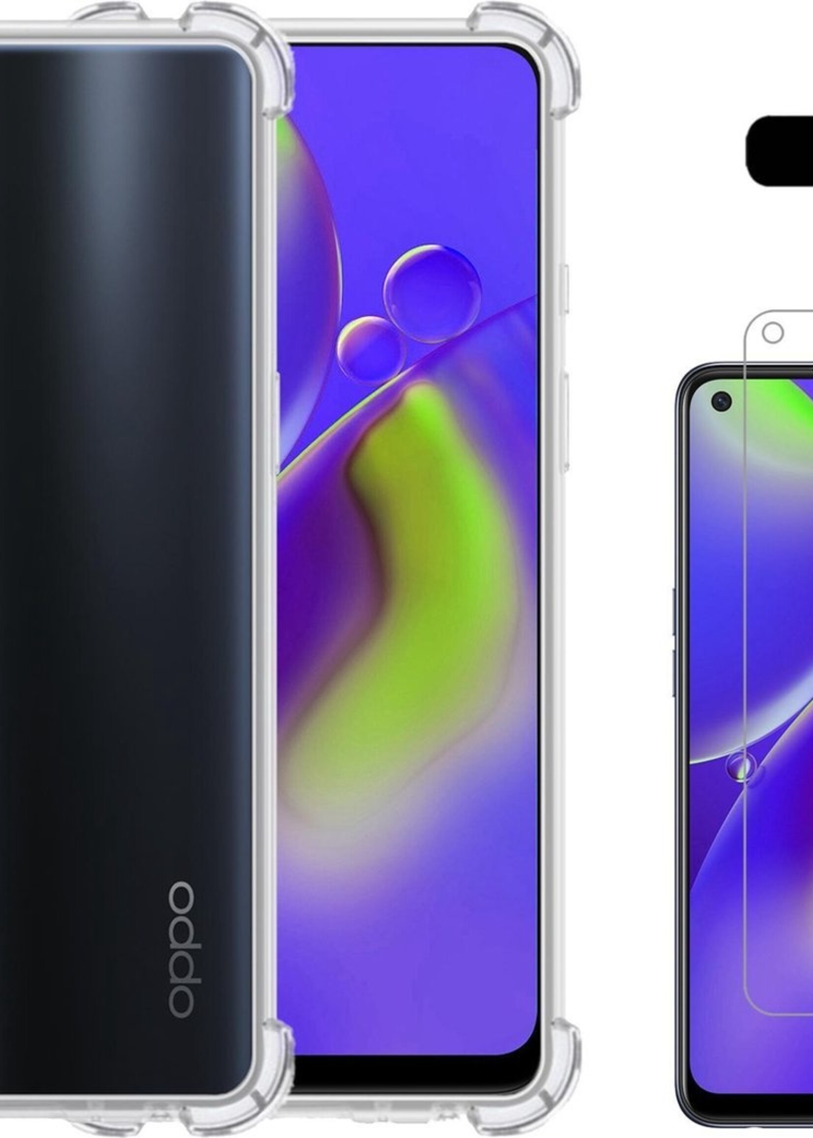 LUQ Hoesje Geschikt voor OPPO A74 4G Hoesje Shockproof Case Siliconen Met Screenprotector - Hoes Geschikt voor OPPO A74 4G Hoes Cover Siliconen - Transparant