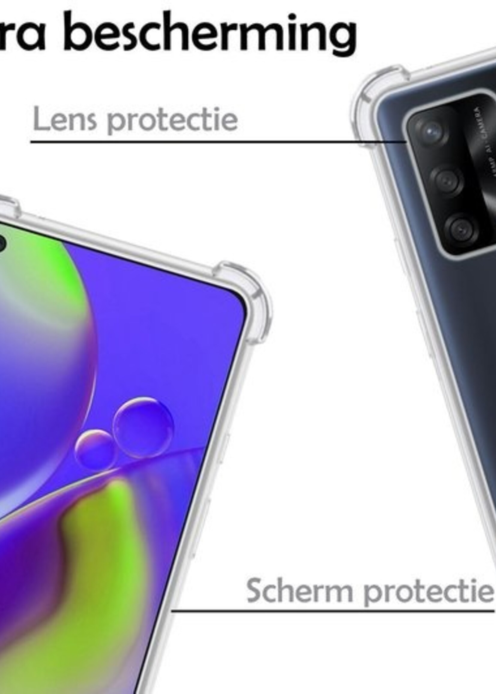 LUQ Hoesje Geschikt voor OPPO A74 4G Hoesje Shockproof Case Siliconen Met Screenprotector - Hoes Geschikt voor OPPO A74 4G Hoes Cover Siliconen - Transparant