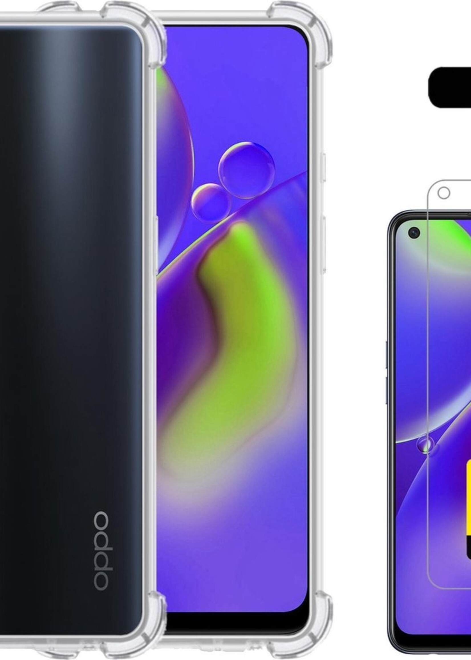LUQ Hoesje Geschikt voor OPPO A74 4G Hoesje Shockproof Case Siliconen Met 2x Screenprotector - Hoes Geschikt voor OPPO A74 4G Hoes Cover Siliconen - Transparant