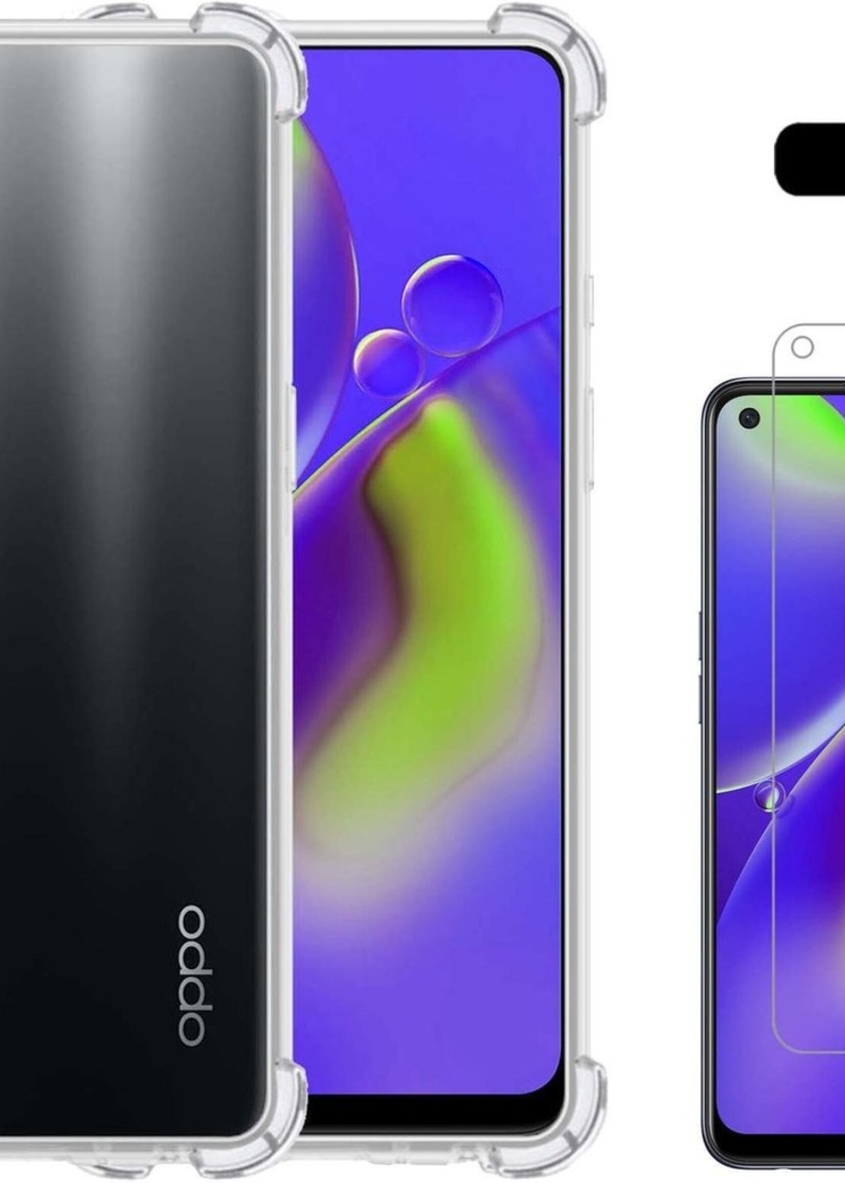 LUQ Hoesje Geschikt voor OPPO A74 5G Hoesje Shockproof Case Siliconen Met Screenprotector - Hoes Geschikt voor OPPO A74 5G Hoes Cover Siliconen - Transparant