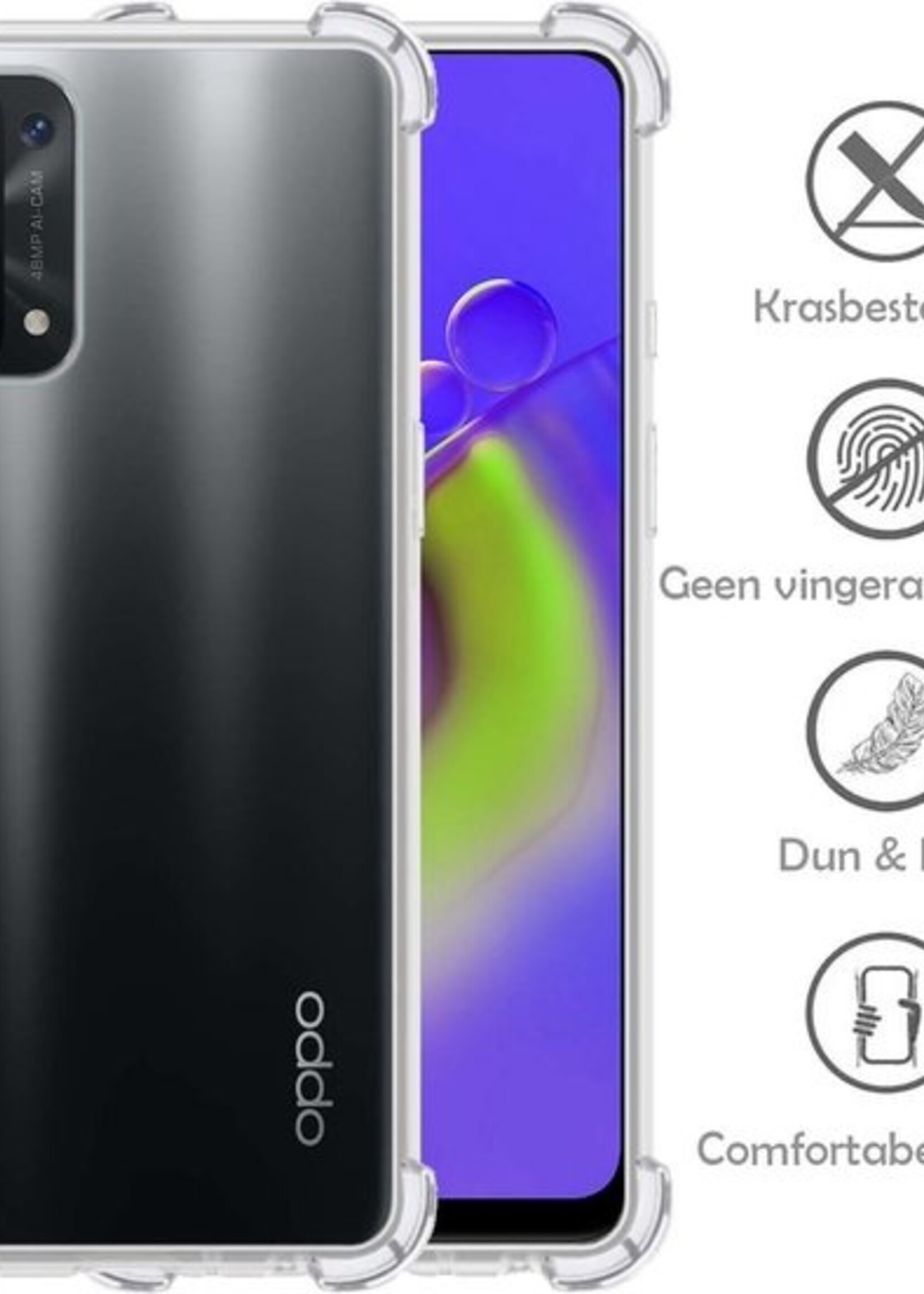 LUQ Hoesje Geschikt voor OPPO A74 5G Hoesje Shockproof Case Siliconen Met Screenprotector - Hoes Geschikt voor OPPO A74 5G Hoes Cover Siliconen - Transparant