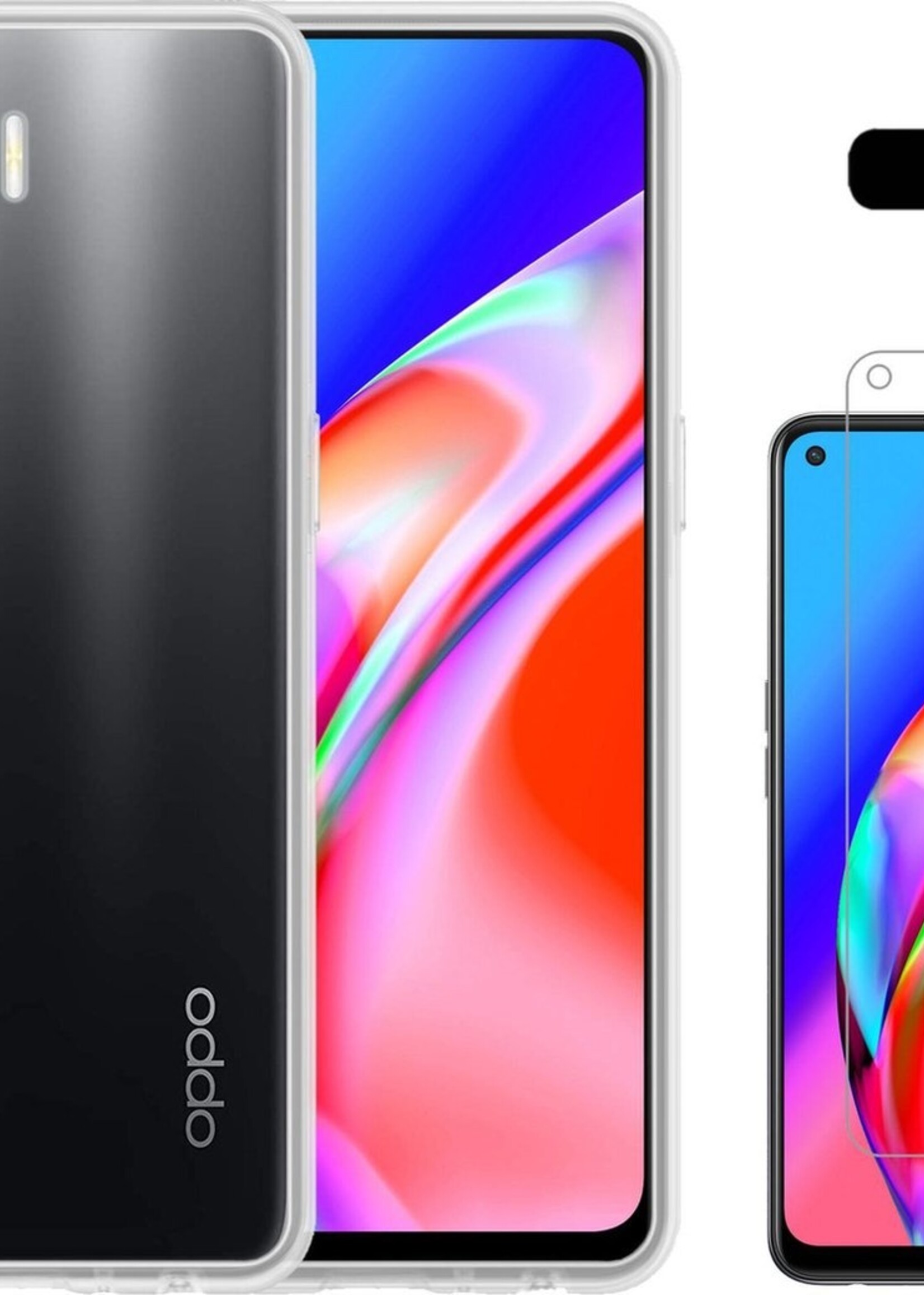 LUQ Hoesje Geschikt voor OPPO A94 Hoesje Siliconen Case Met Screenprotector - Hoes Geschikt voor OPPO A94 Hoes Siliconen - Transparant