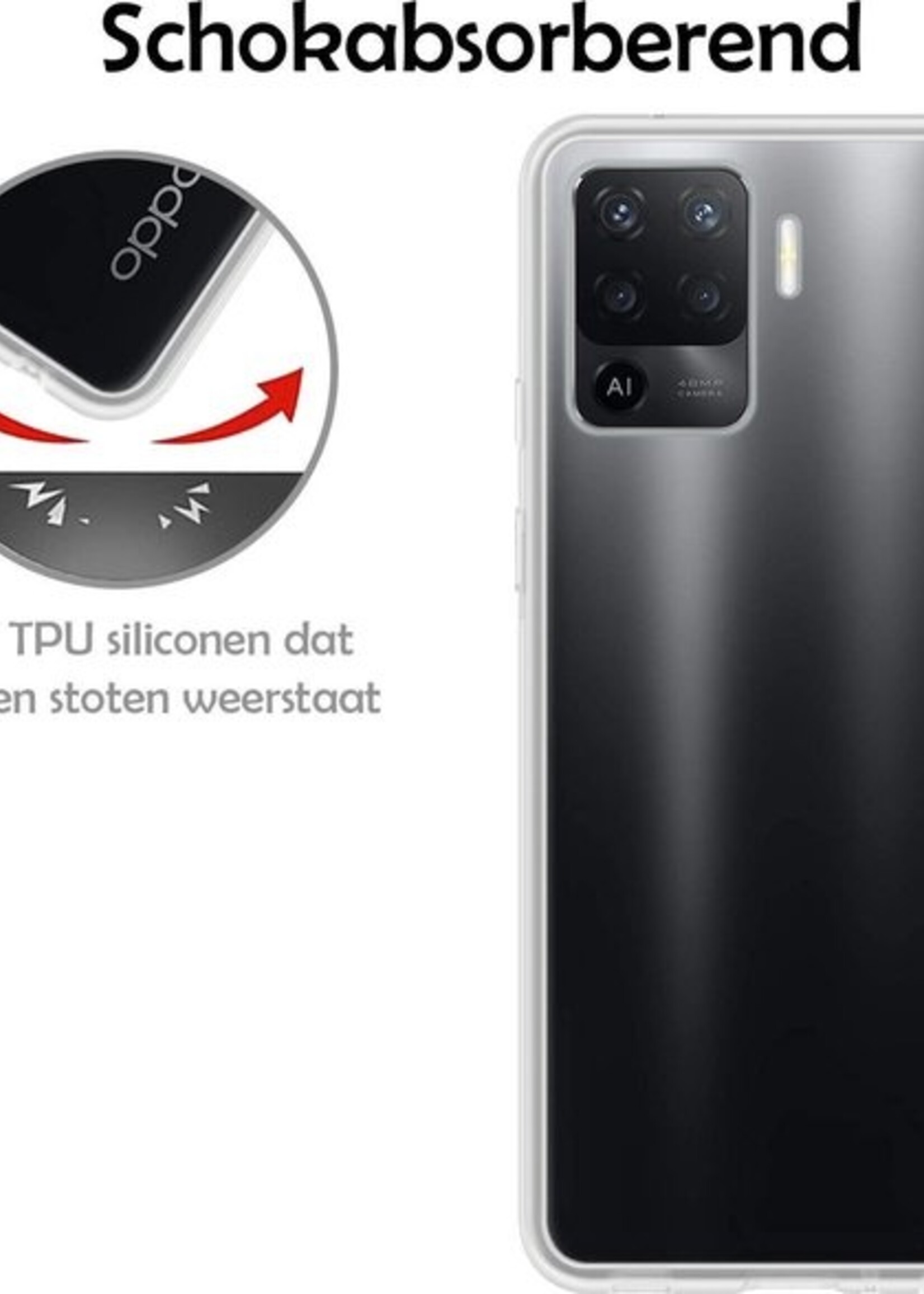 LUQ Hoesje Geschikt voor OPPO A94 Hoesje Siliconen Case Met 2x Screenprotector - Hoes Geschikt voor OPPO A94 Hoes Siliconen - Transparant