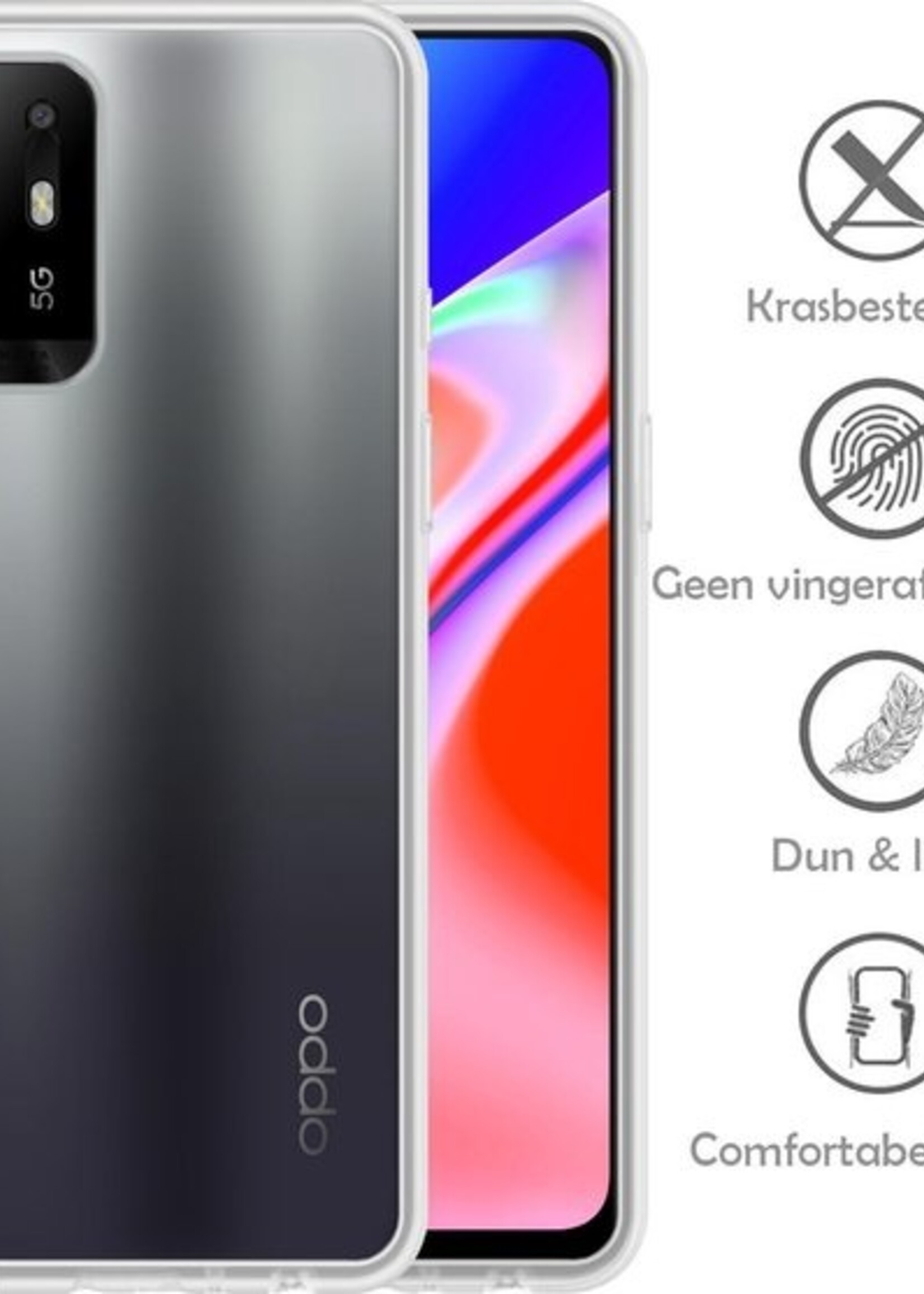 LUQ Hoesje Geschikt voor OPPO A94 5G Hoesje Siliconen Case Met 2x Screenprotector - Hoes Geschikt voor OPPO A94 5G Hoes Siliconen - Transparant