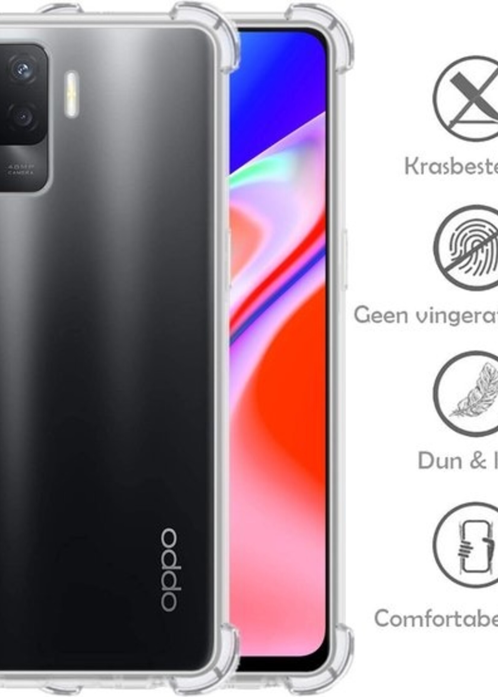 LUQ Hoesje Geschikt voor OPPO A94 Hoesje Shockproof Case Siliconen Met Screenprotector - Hoes Geschikt voor OPPO A94 Hoes Cover Siliconen - Transparant