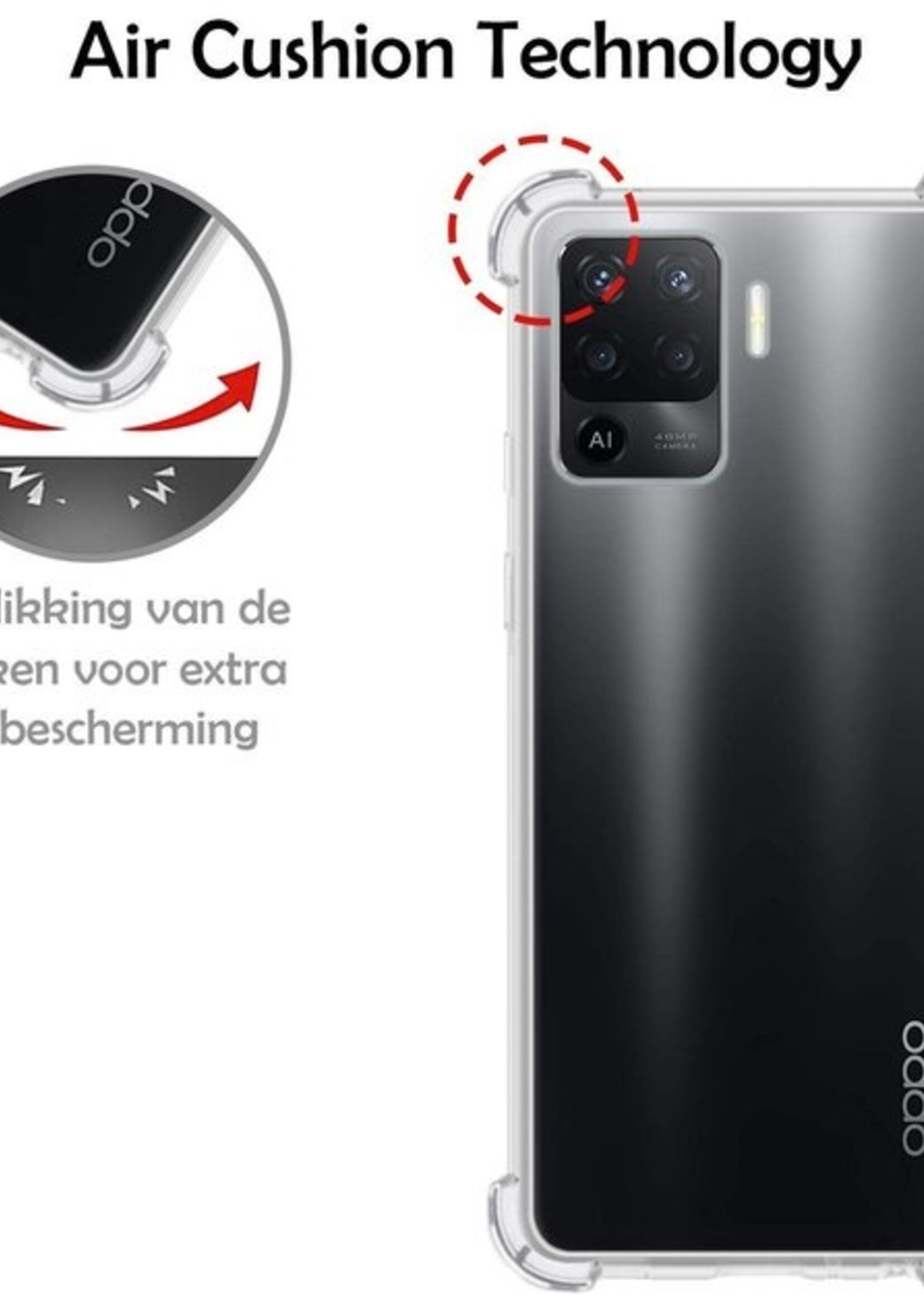 LUQ Hoesje Geschikt voor OPPO A94 Hoesje Shockproof Case Siliconen Met Screenprotector - Hoes Geschikt voor OPPO A94 Hoes Cover Siliconen - Transparant