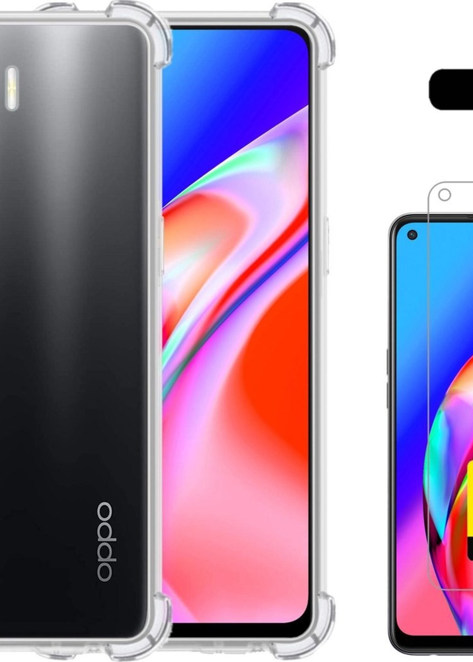 LUQ Hoesje Geschikt voor OPPO A94 Hoesje Shockproof Case Siliconen Met 2x Screenprotector - Hoes Geschikt voor OPPO A94 Hoes Cover Siliconen - Transparant