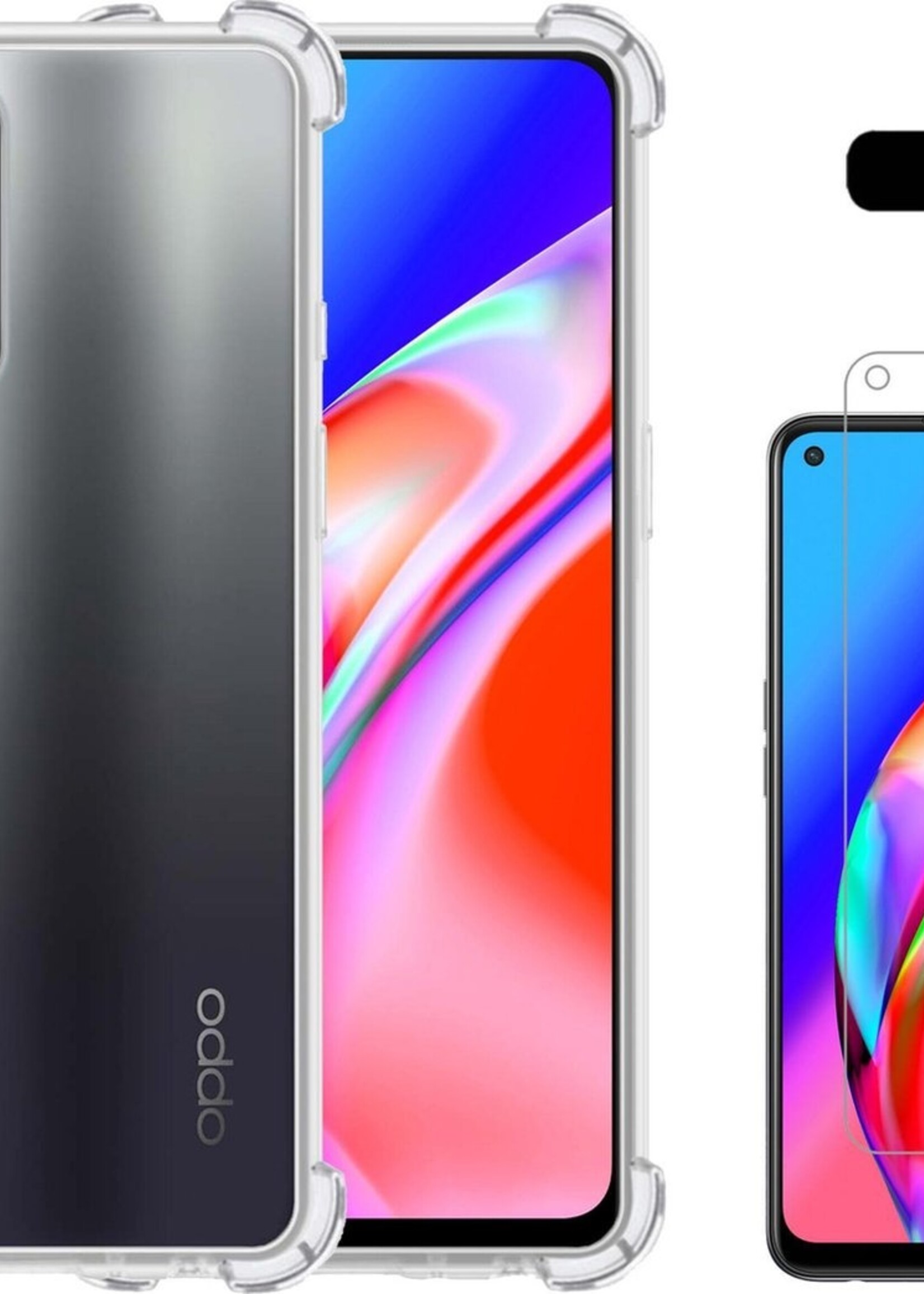 LUQ Hoesje Geschikt voor OPPO A94 5G Hoesje Shockproof Case Siliconen Met Screenprotector - Hoes Geschikt voor OPPO A94 5G Hoes Cover Siliconen - Transparant