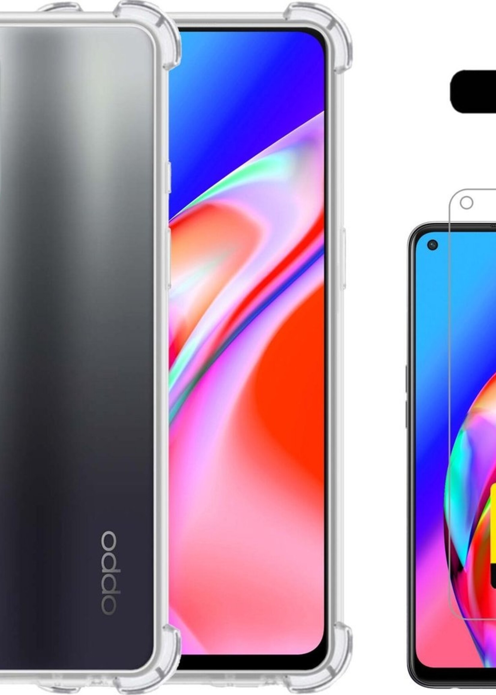 LUQ Hoesje Geschikt voor OPPO A94 5G Hoesje Shockproof Case Siliconen Met 2x Screenprotector - Hoes Geschikt voor OPPO A94 5G Hoes Cover Siliconen - Transparant