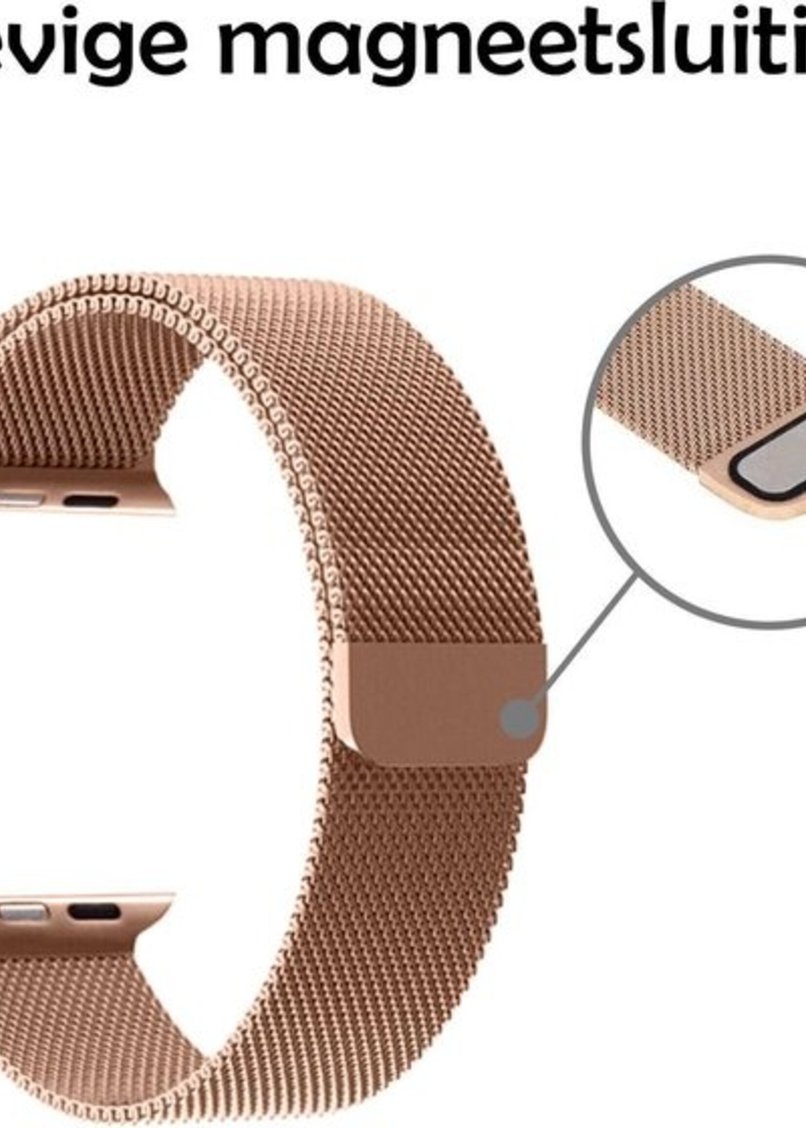 LUQ Bandje Geschikt voor Apple Watch 42/44/45 mm Bandje Milanees - Horlogebandje Geschikt voor Apple Watch 1-8 / SE (42/44/45 mm) Milanese Horlogeband Met Magneetsluiting - Rose Goud