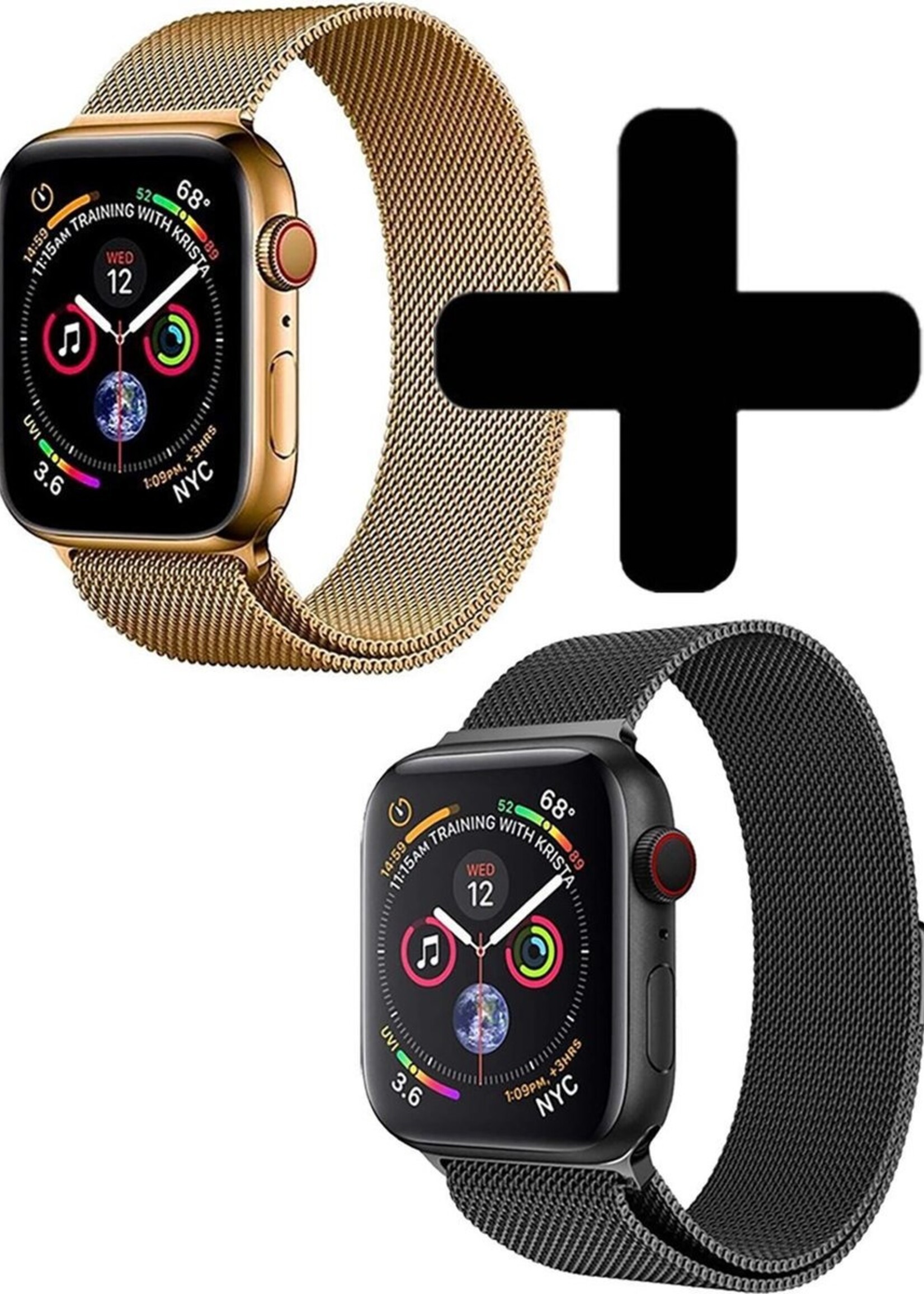 LUQ Bandje Geschikt voor Apple Watch 42/44/45 mm Bandje Milanees - Horlogebandje Geschikt voor Apple Watch 1-8 / SE (42/44/45 mm) Milanese Horlogeband Met Magneetsluiting - Zwart & Goud