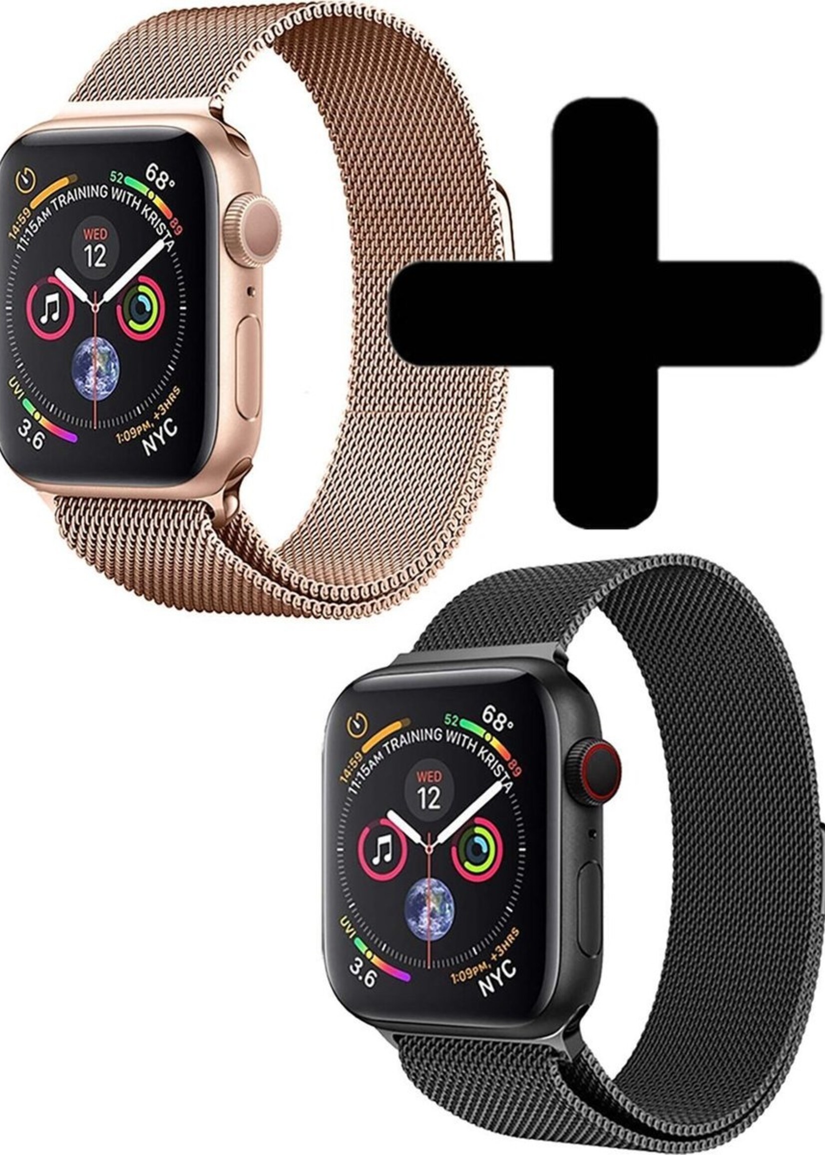LUQ Bandje Geschikt voor Apple Watch 42/44/45 mm Bandje Milanees - Horlogebandje Geschikt voor Apple Watch 1-8 / SE (42/44/45 mm) Milanese Horlogeband Met Magneetsluiting - Zwart & Rose Goud