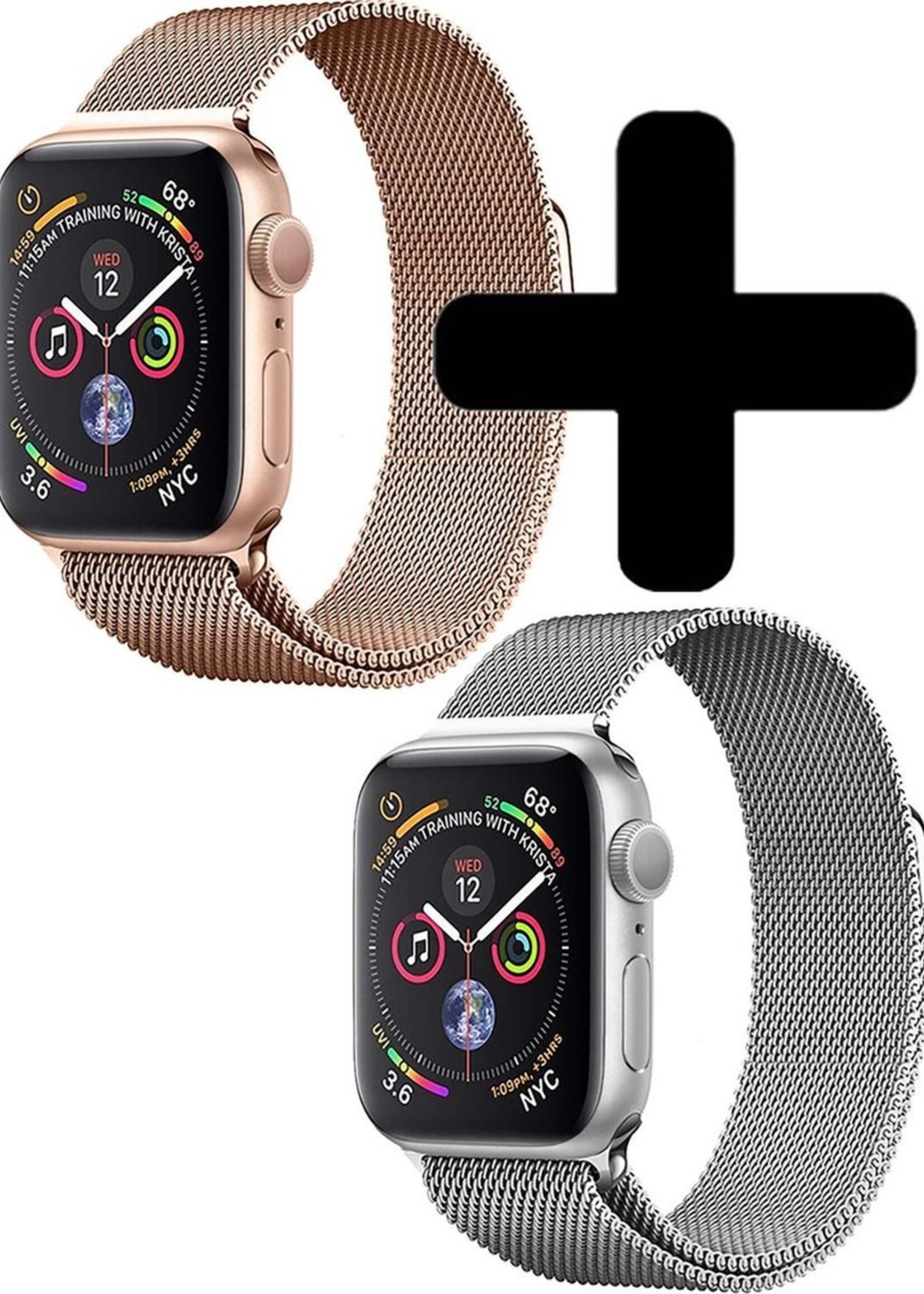 LUQ Bandje Geschikt voor Apple Watch 42/44/45 mm Bandje Milanees - Horlogebandje Geschikt voor Apple Watch 1-8 / SE (42/44/45 mm) Milanese Horlogeband Met Magneetsluiting - Zilver & Rose Goud