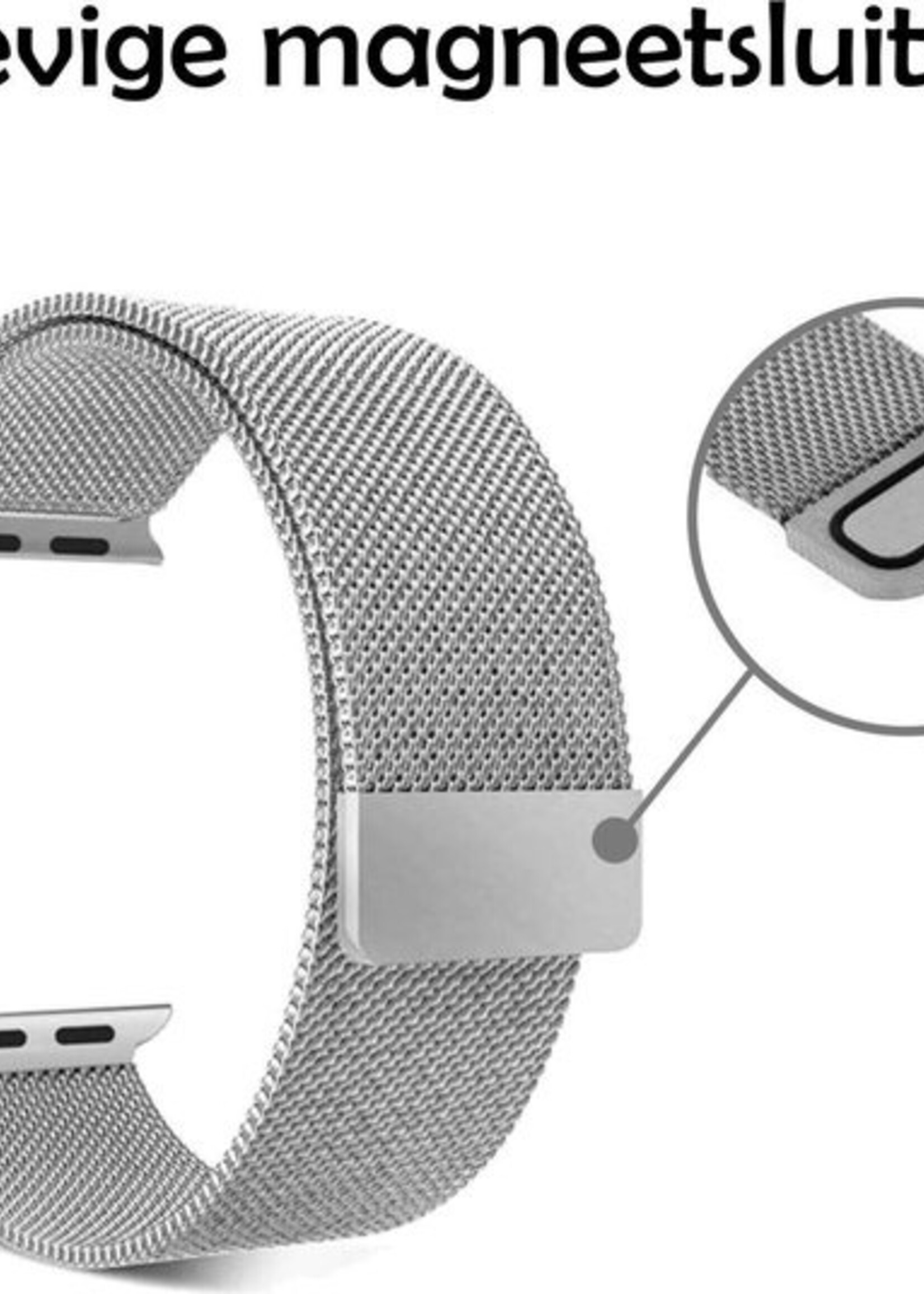LUQ Bandje Geschikt voor Apple Watch 42/44/45 mm Bandje Milanees - Horlogebandje Geschikt voor Apple Watch 1-8 / SE (42/44/45 mm) Milanese Horlogeband Met Magneetsluiting - Zilver & Rose Goud