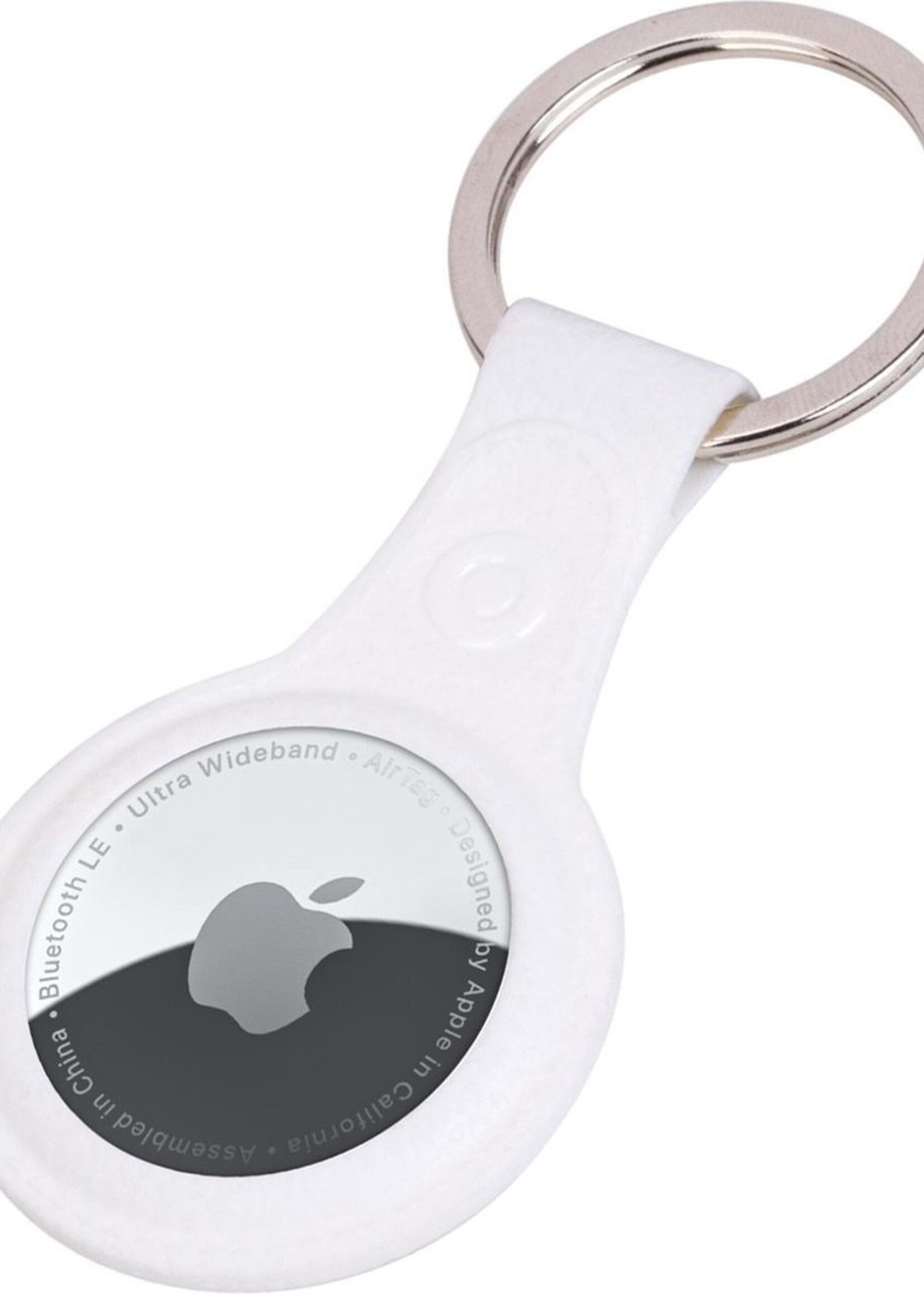LUQ Hoesje Geschikt voor Apple AirTag Sleutelhanger Hoes - Hoesje Geschikt voor Apple AirTag Hoesje Hanger Case Leder Look Sleutelhanger - Wit