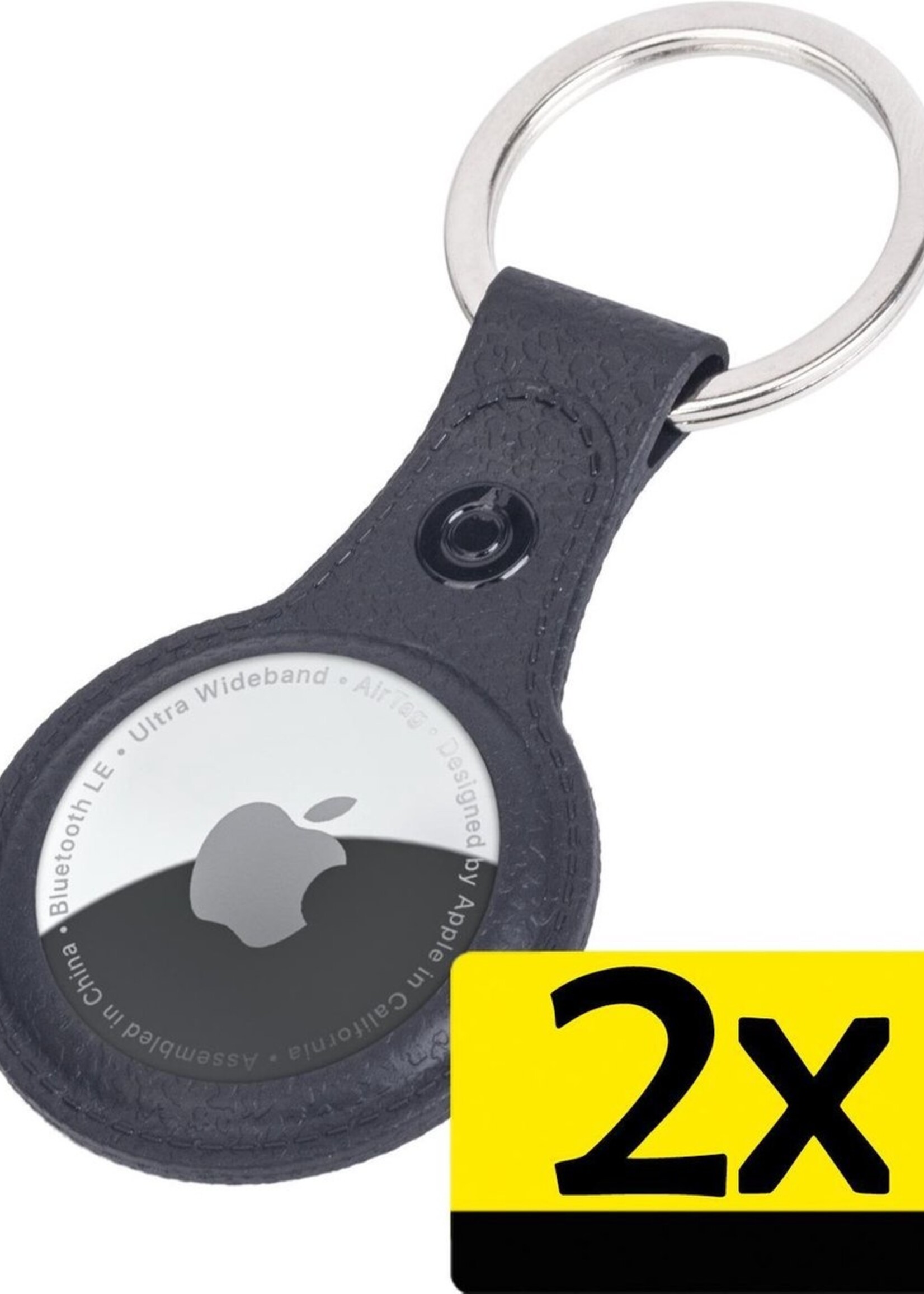 LUQ Hoesje Geschikt voor Apple AirTag Sleutelhanger Hoes - Hoesje Geschikt voor Apple AirTag Hoesje Hanger Case Leder Look Sleutelhanger - Zwart - 2 Stuks