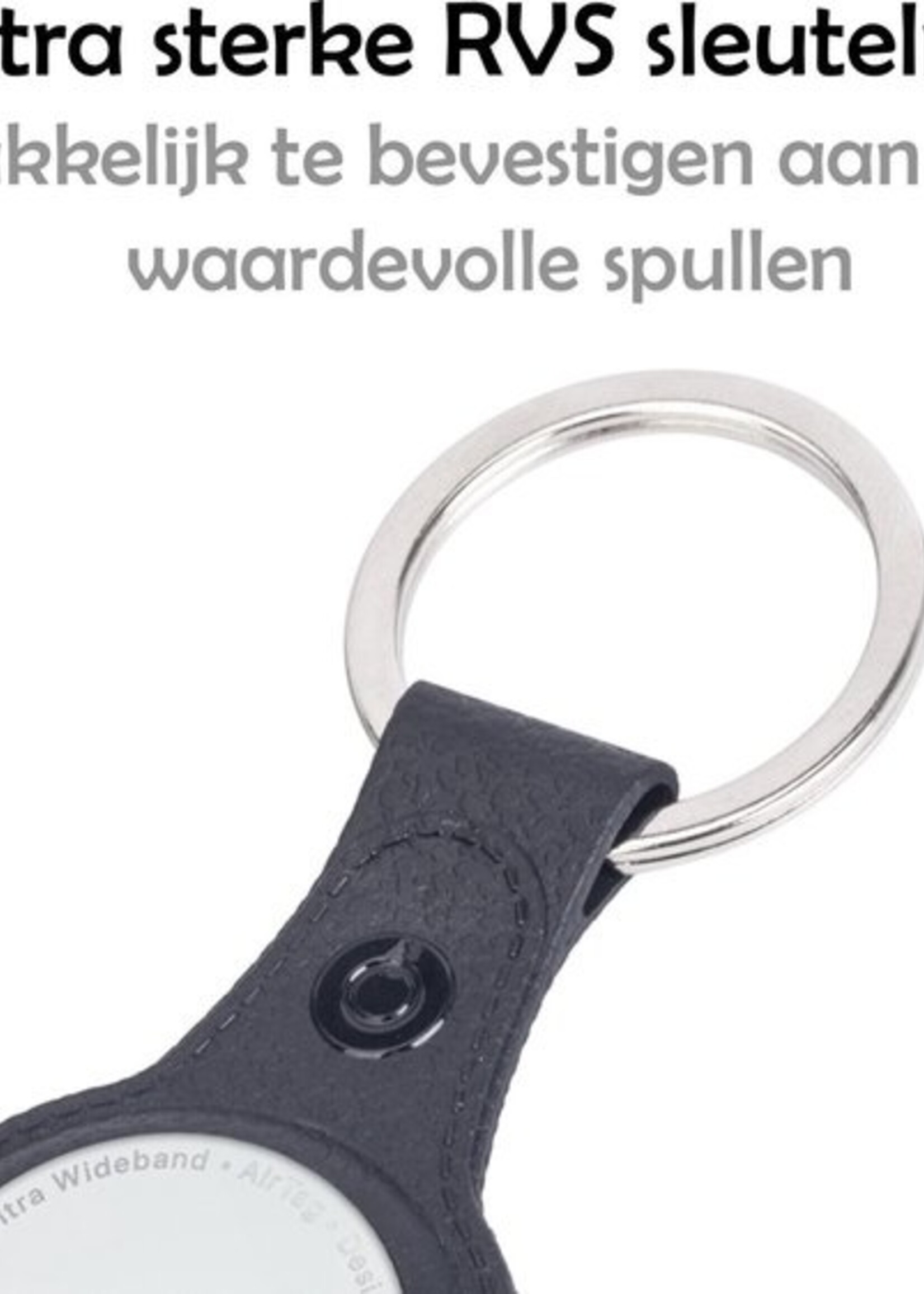 LUQ Hoesje Geschikt voor Apple AirTag Sleutelhanger Hoes - Hoesje Geschikt voor Apple AirTag Hoesje Hanger Case Leder Look Sleutelhanger - Zwart - 2 Stuks