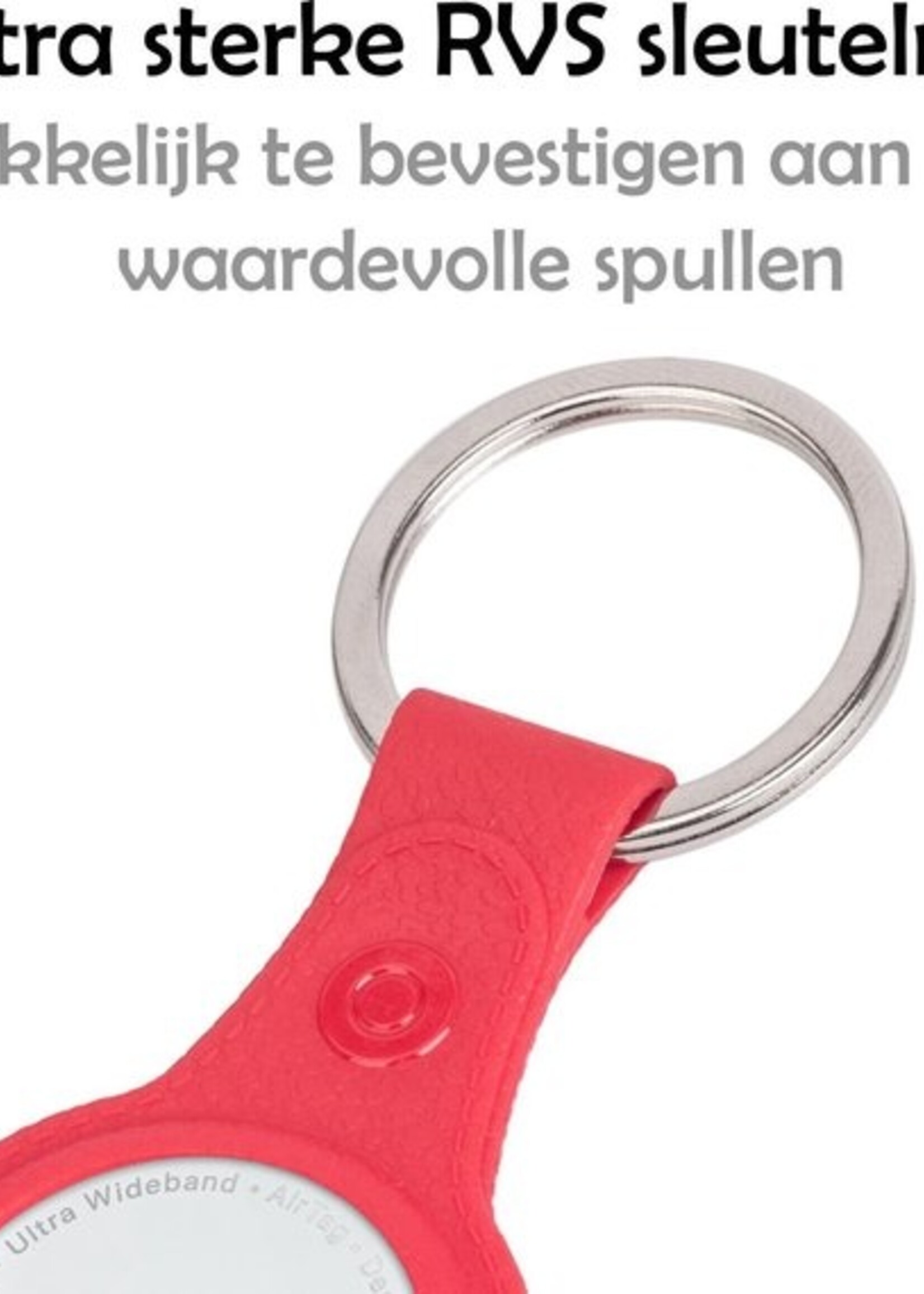 LUQ Hoesje Geschikt voor Apple AirTag Sleutelhanger Hoes - Hoesje Geschikt voor Apple AirTag Hoesje Hanger Case Leder Look Sleutelhanger - Rood - 2 Stuks