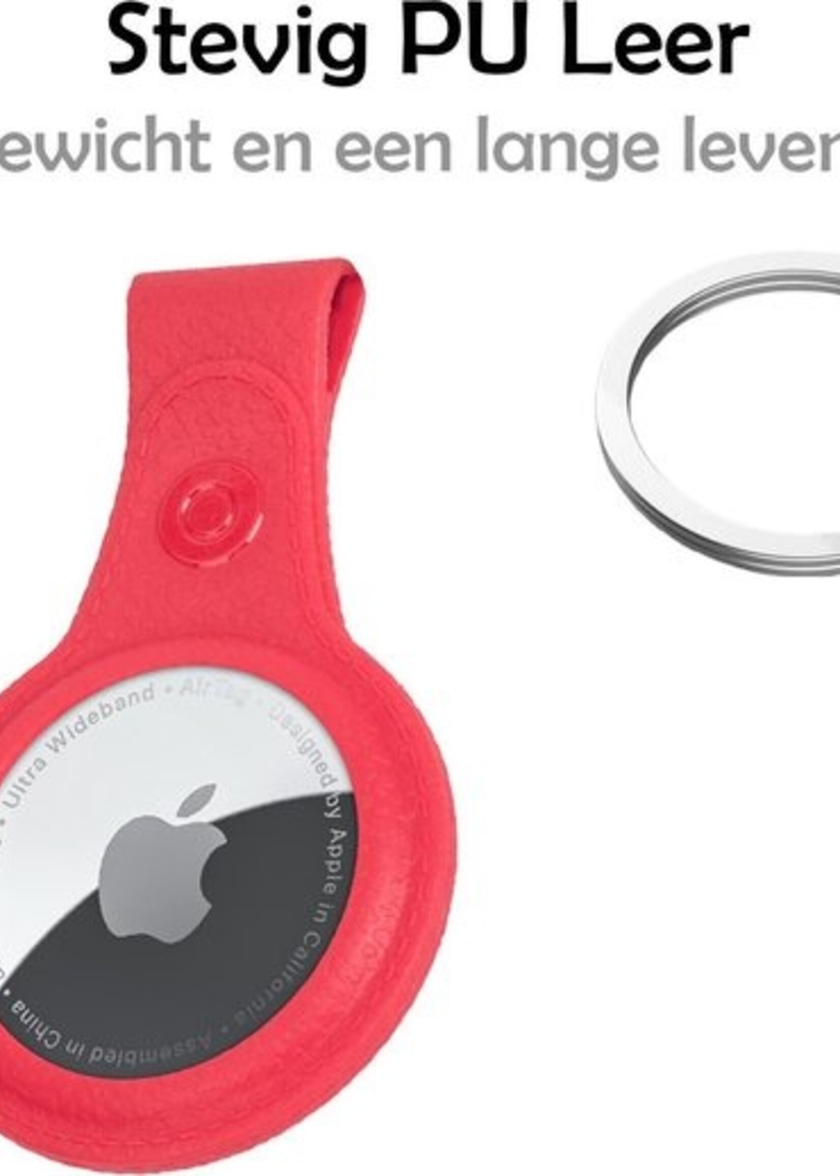 LUQ Hoesje Geschikt voor Apple AirTag Sleutelhanger Hoes - Hoesje Geschikt voor Apple AirTag Hoesje Hanger Case Leder Look Sleutelhanger - Rood - 2 Stuks
