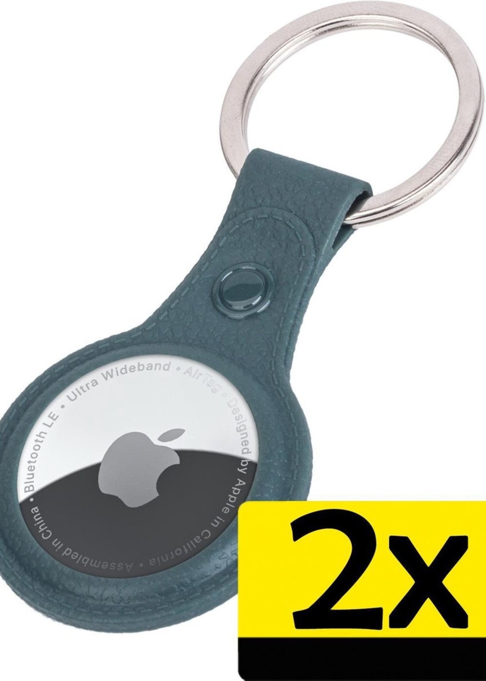 LUQ Hoesje Geschikt voor Apple AirTag Sleutelhanger Hoes - Hoesje Geschikt voor Apple AirTag Hoesje Hanger Case Leder Look Sleutelhanger - Donkergroen - 2 Stuks