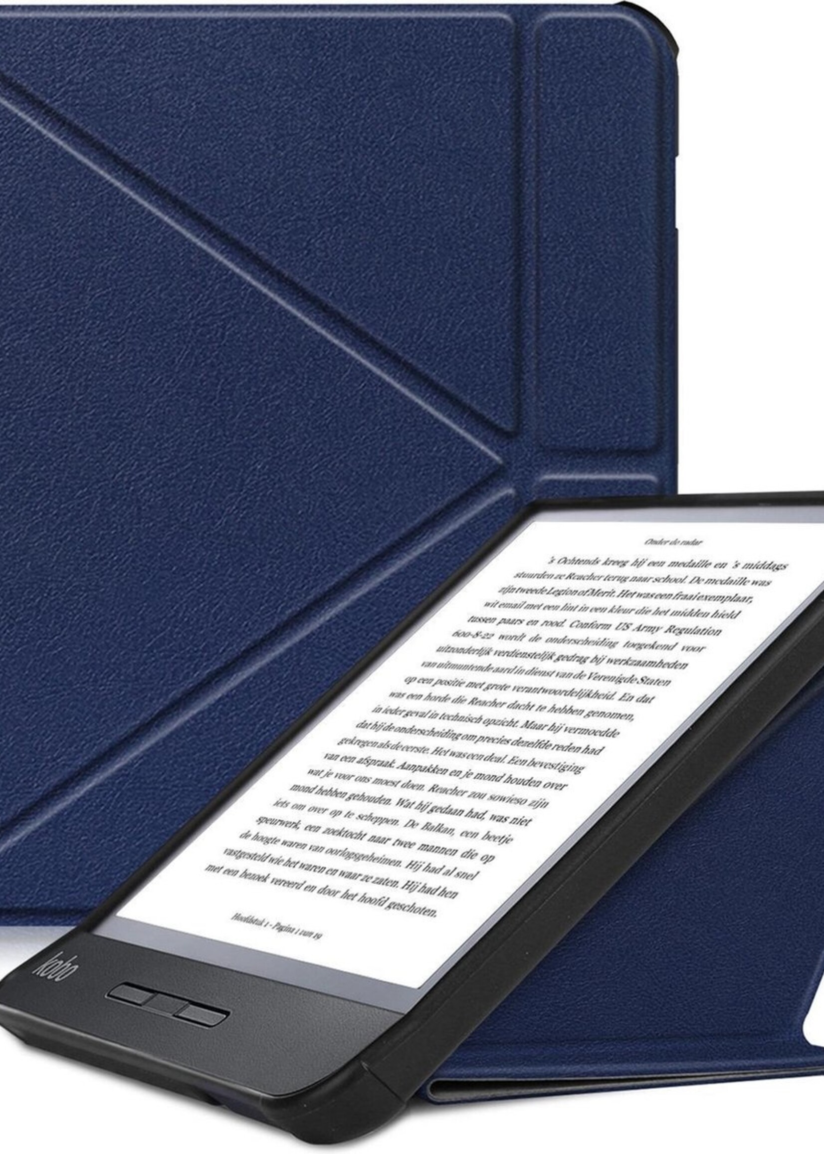 LUQ Hoesje Geschikt voor Kobo Libra H2O Hoes Bescherm Hoesje Case Luxe Sleep Cover - Donkerblauw