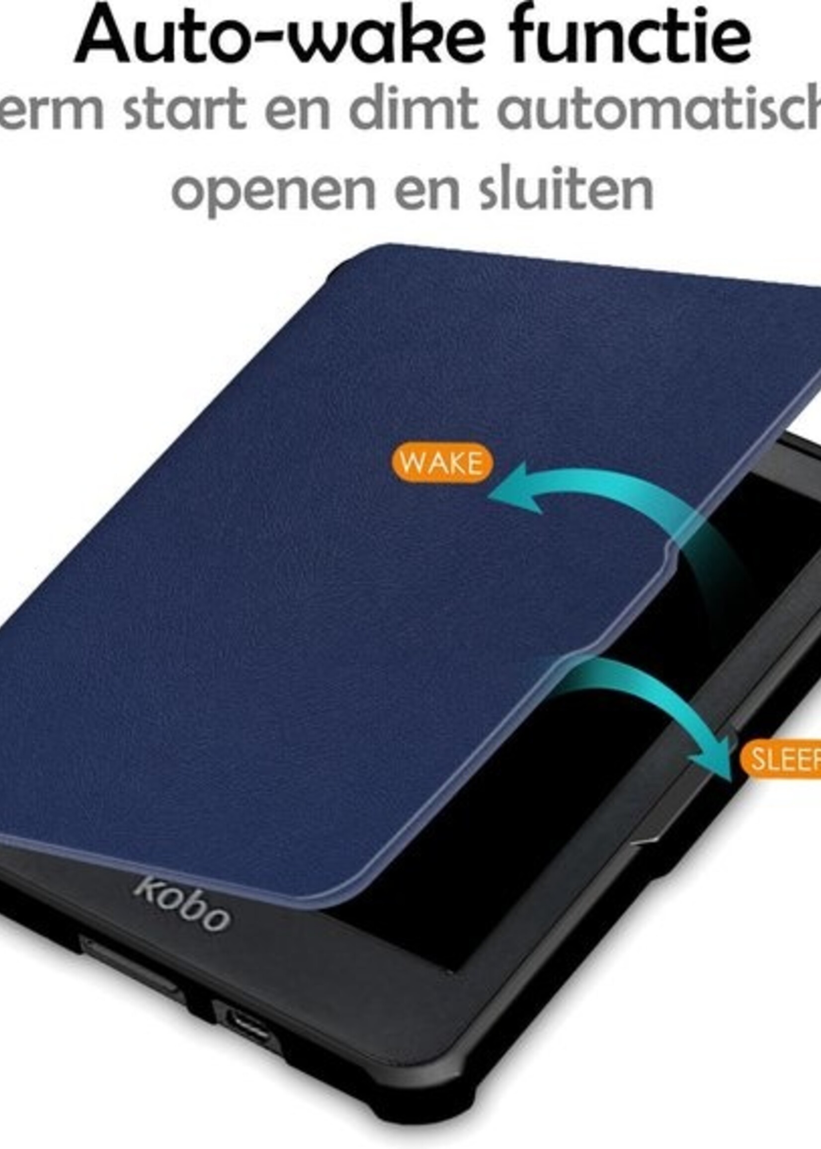LUQ Hoesje Geschikt voor Kobo Clara HD Hoes Bescherm Hoesje Case Luxe Sleep Cover - Donkerblauw