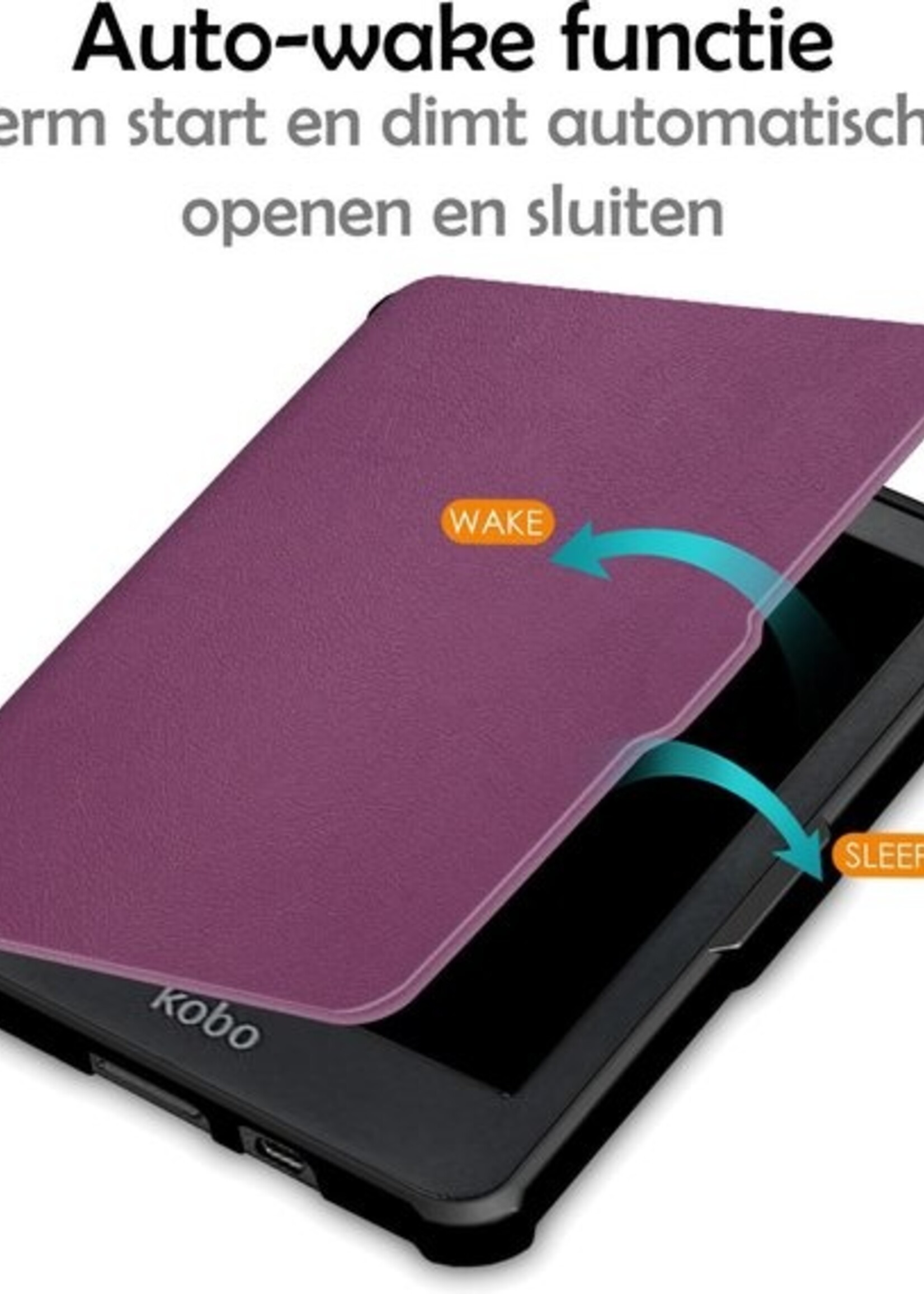 LUQ Hoesje Geschikt voor Kobo Clara HD Hoes Bescherm Hoesje Case Luxe Sleep Cover - Paars