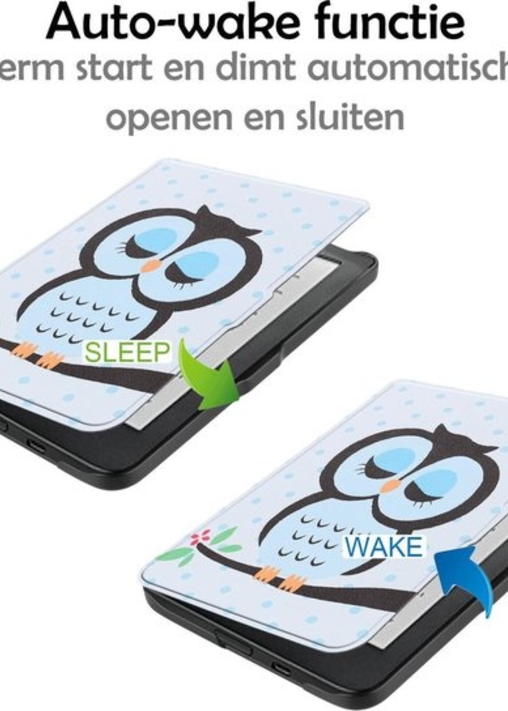 LUQ Hoesje Geschikt voor Kobo Clara HD Hoes Bescherm Hoesje Case Luxe Sleep Cover - Uil