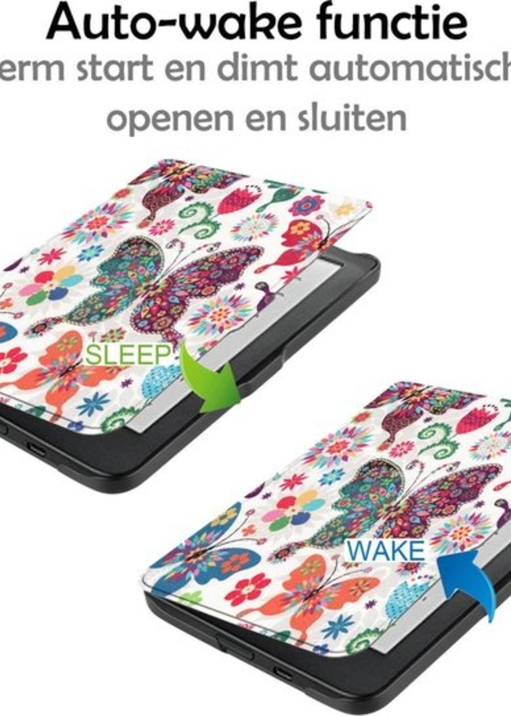 LUQ Hoesje Geschikt voor Kobo Clara HD Hoes Bescherm Hoesje Case Luxe Sleep Cover - Vlinders