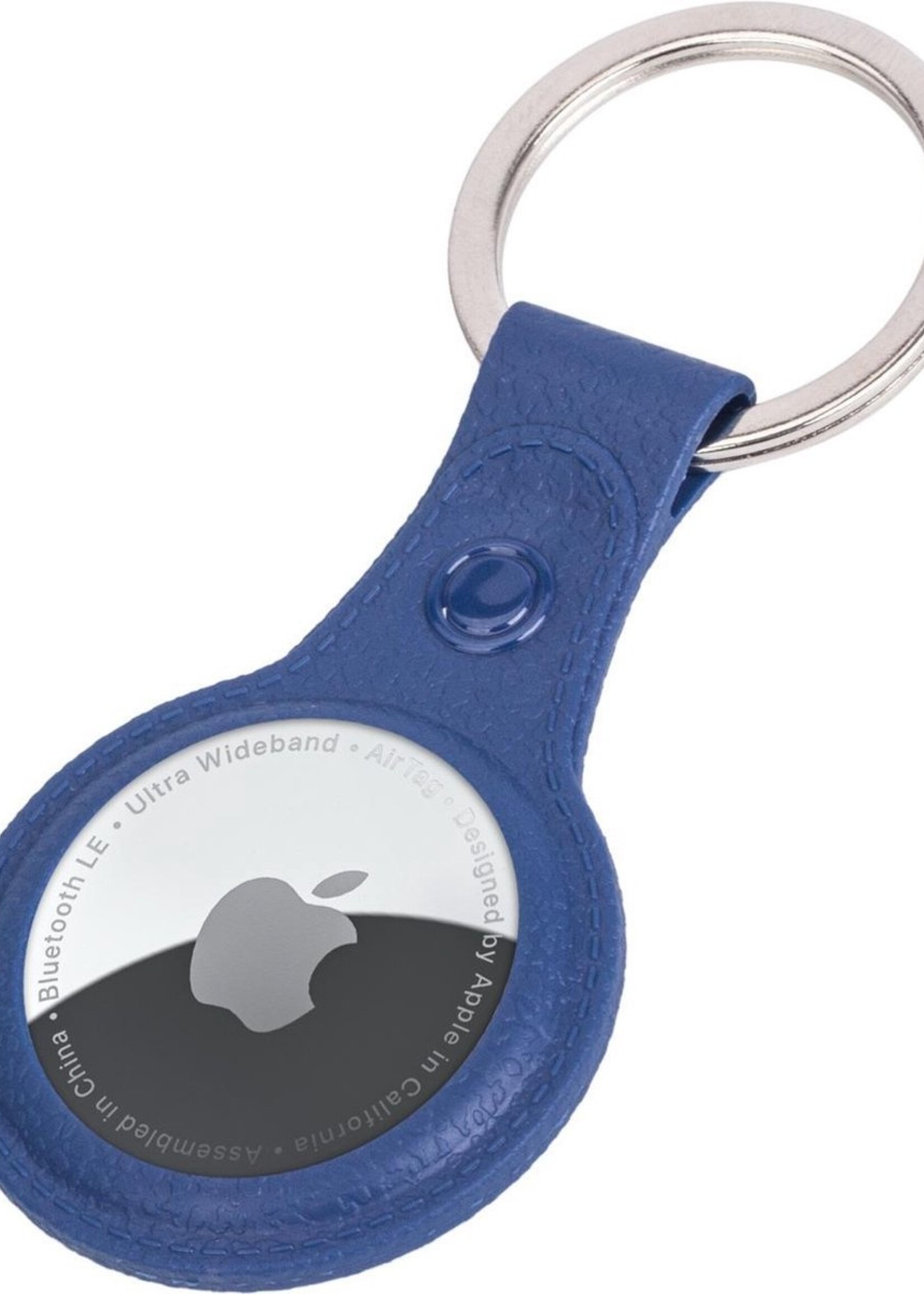 LUQ Hoesje Geschikt voor Apple AirTag Sleutelhanger Hoes - Hoesje Geschikt voor Apple AirTag Hoesje Hanger Case Leder Look Sleutelhanger - Donkerblauw