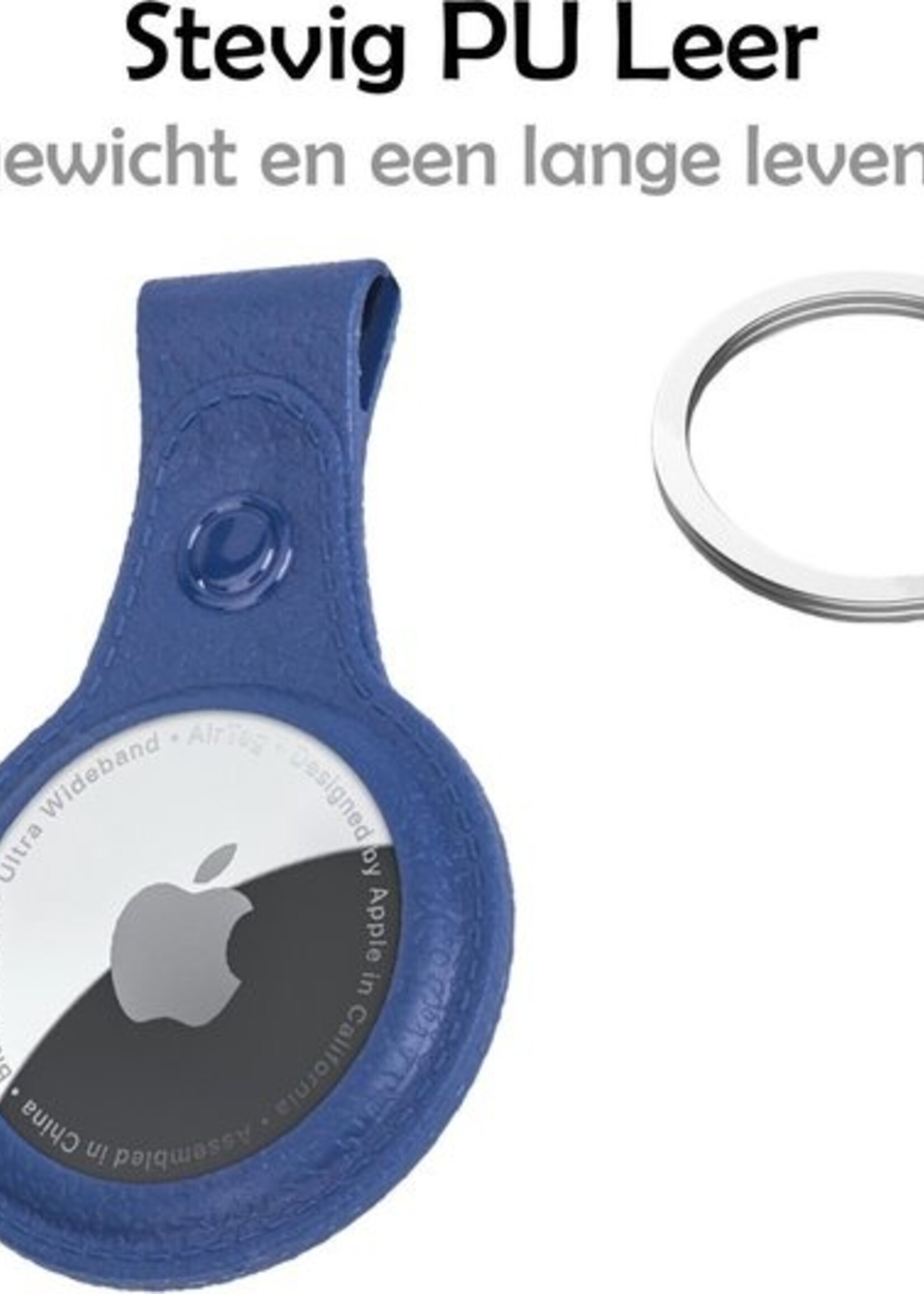 LUQ Hoesje Geschikt voor Apple AirTag Sleutelhanger Hoes - Hoesje Geschikt voor Apple AirTag Hoesje Hanger Case Leder Look Sleutelhanger - Donkerblauw
