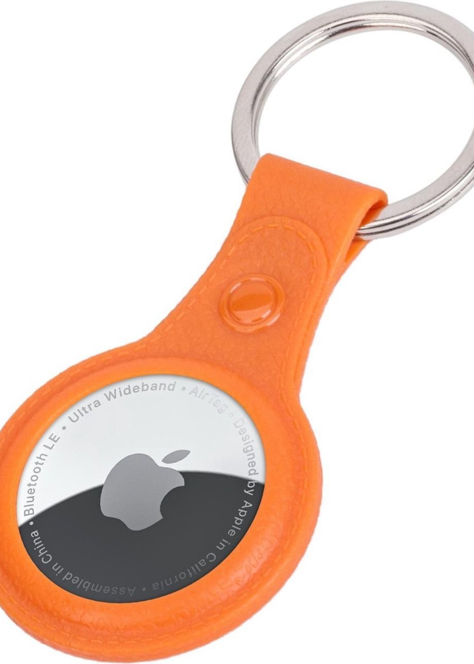 LUQ Hoesje Geschikt voor Apple AirTag Sleutelhanger Hoes - Hoesje Geschikt voor Apple AirTag Hoesje Hanger Case Leder Look Sleutelhanger - Oranje