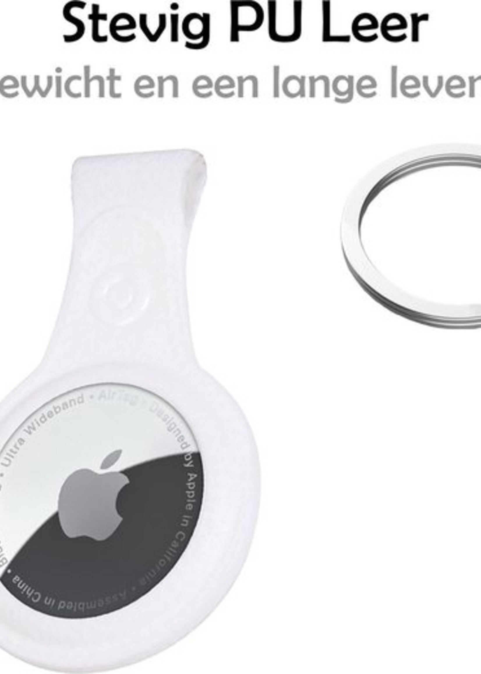 LUQ Hoesje Geschikt voor Apple AirTag Sleutelhanger Hoes - Hoesje Geschikt voor Apple AirTag Hoesje Hanger Case Leder Look Sleutelhanger - Wit - 2 Stuks