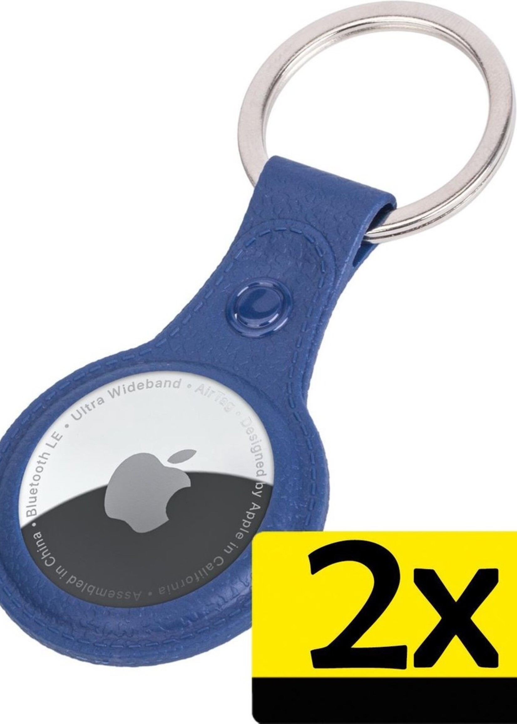 LUQ Hoesje Geschikt voor Apple AirTag Sleutelhanger Hoes - Hoesje Geschikt voor Apple AirTag Hoesje Hanger Case Leder Look Sleutelhanger - Donkerblauw - 2 Stuks