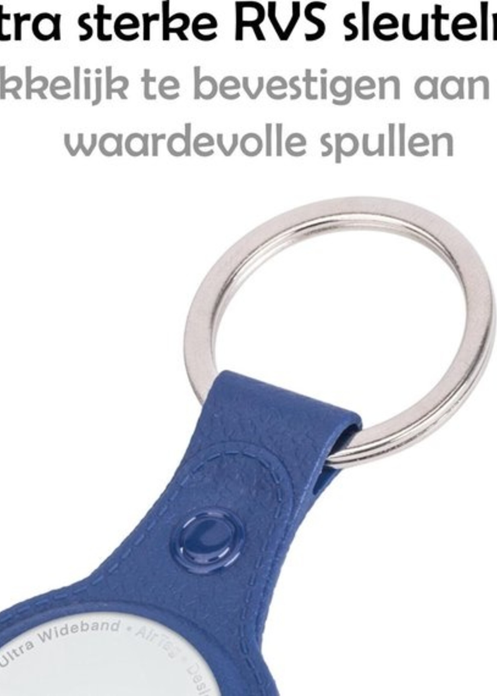 LUQ Hoesje Geschikt voor Apple AirTag Sleutelhanger Hoes - Hoesje Geschikt voor Apple AirTag Hoesje Hanger Case Leder Look Sleutelhanger - Donkerblauw - 2 Stuks