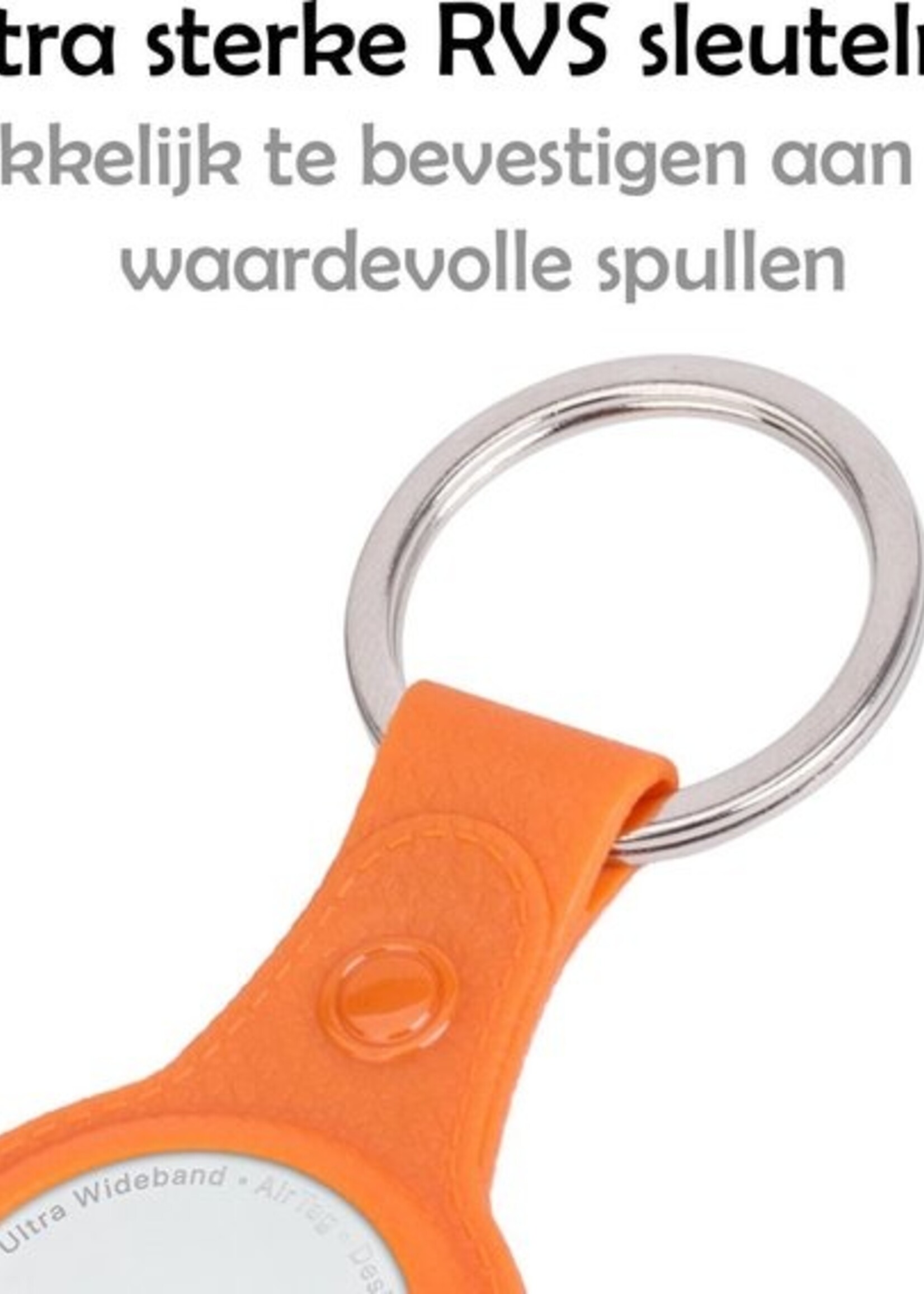 LUQ Hoesje Geschikt voor Apple AirTag Sleutelhanger Hoes - Hoesje Geschikt voor Apple AirTag Hoesje Hanger Case Leder Look Sleutelhanger - Oranje - 2 Stuks