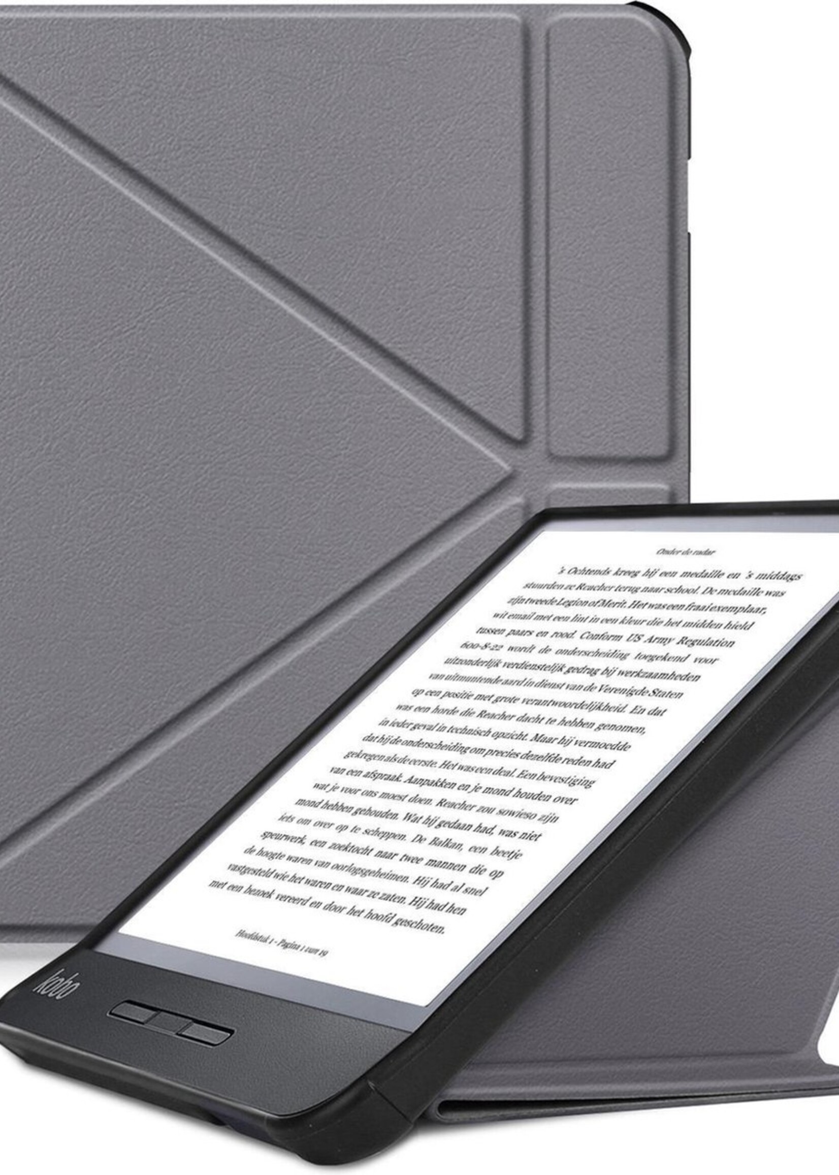 LUQ Hoesje Geschikt voor Kobo Libra H2O Hoes Bescherm Hoesje Case Luxe Sleep Cover - Grijs