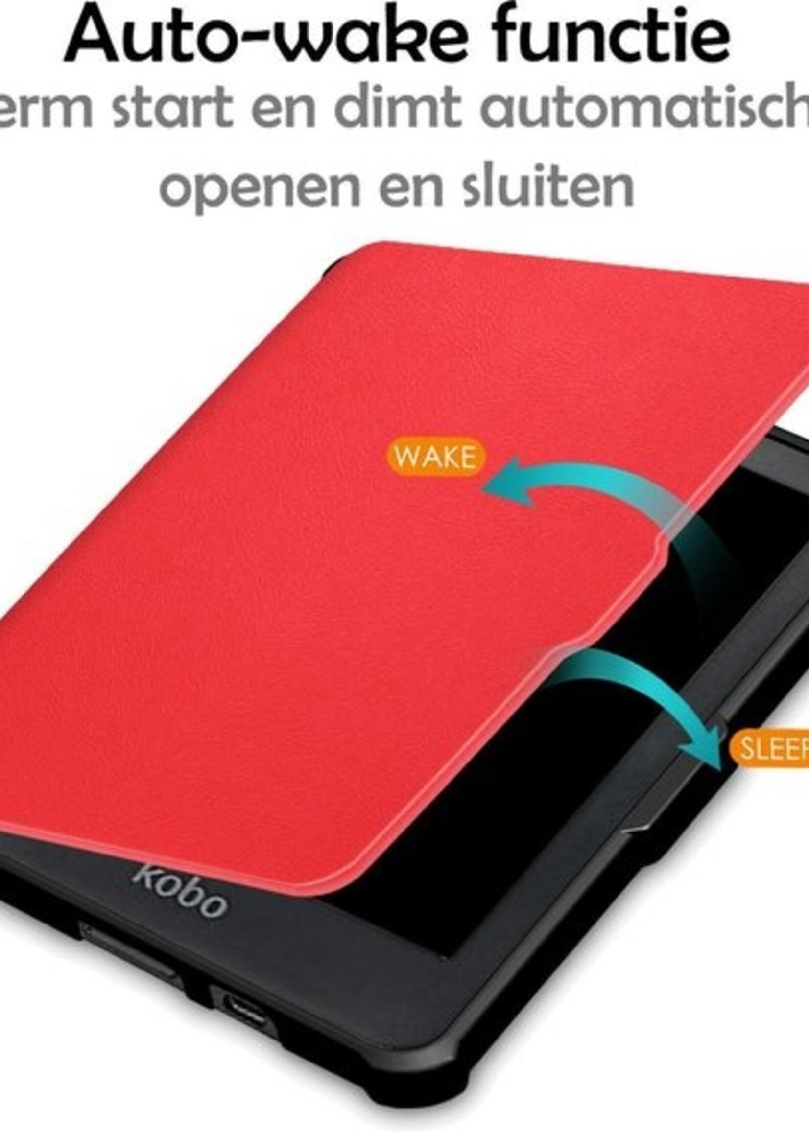 LUQ Hoesje Geschikt voor Kobo Clara HD Hoes Bescherm Hoesje Case Luxe Sleep Cover - Rood