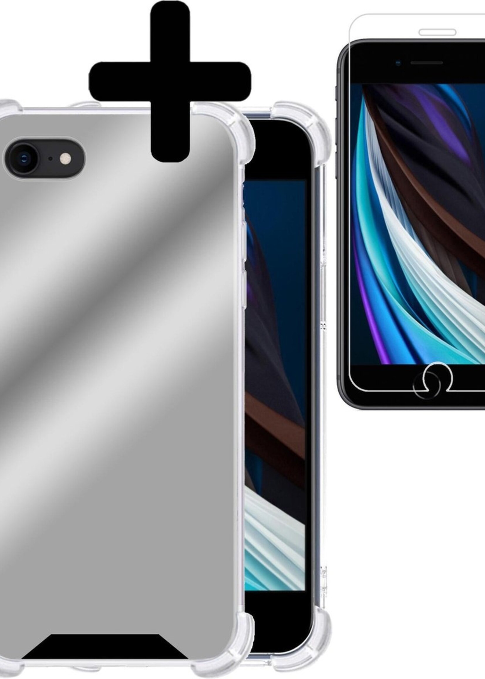 LUQ Hoesje Geschikt voor iPhone 7 Hoesje Shockproof Case Siliconen Met Screenprotector - Hoes Geschikt voor iPhone 7 Hoes Cover Siliconen - Zilver