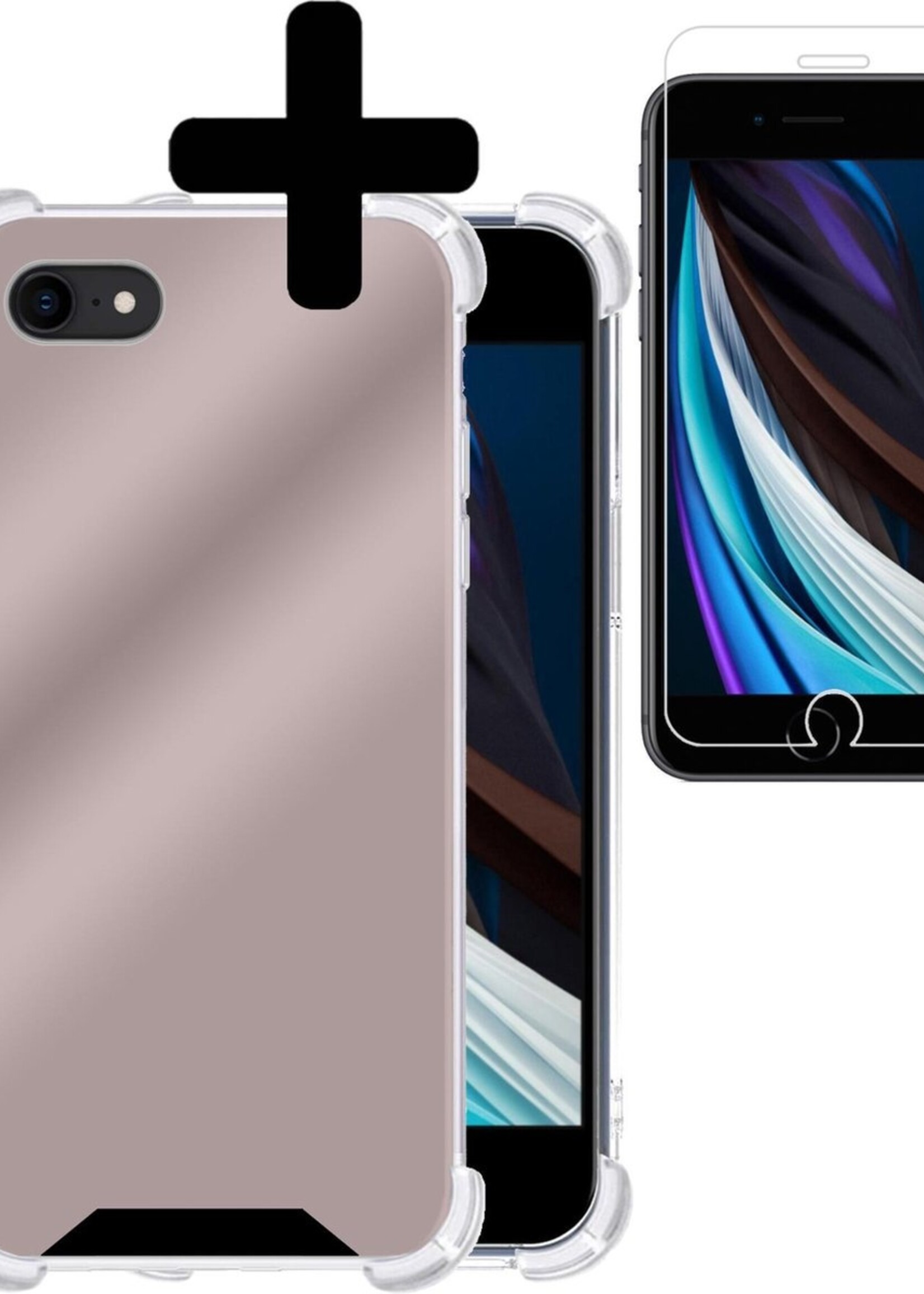 LUQ Hoesje Geschikt voor iPhone 7 Hoesje Shockproof Case Siliconen Met Screenprotector - Hoes Geschikt voor iPhone 7 Hoes Cover Siliconen - Rosé goud