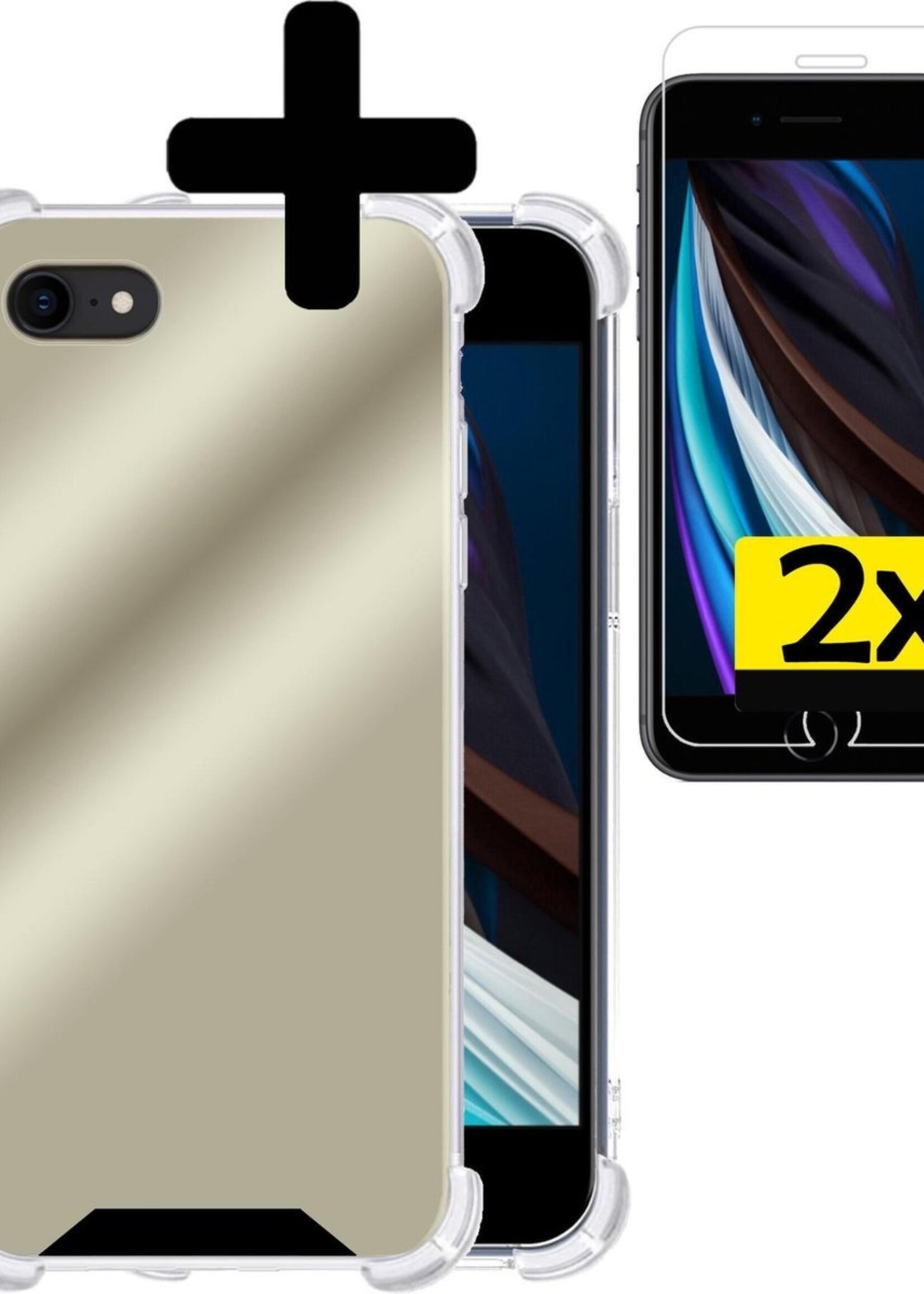 LUQ Hoesje Geschikt voor iPhone 7 Hoesje Shockproof Case Siliconen Met 2x Screenprotector - Hoes Geschikt voor iPhone 7 Hoes Cover Siliconen - Goud