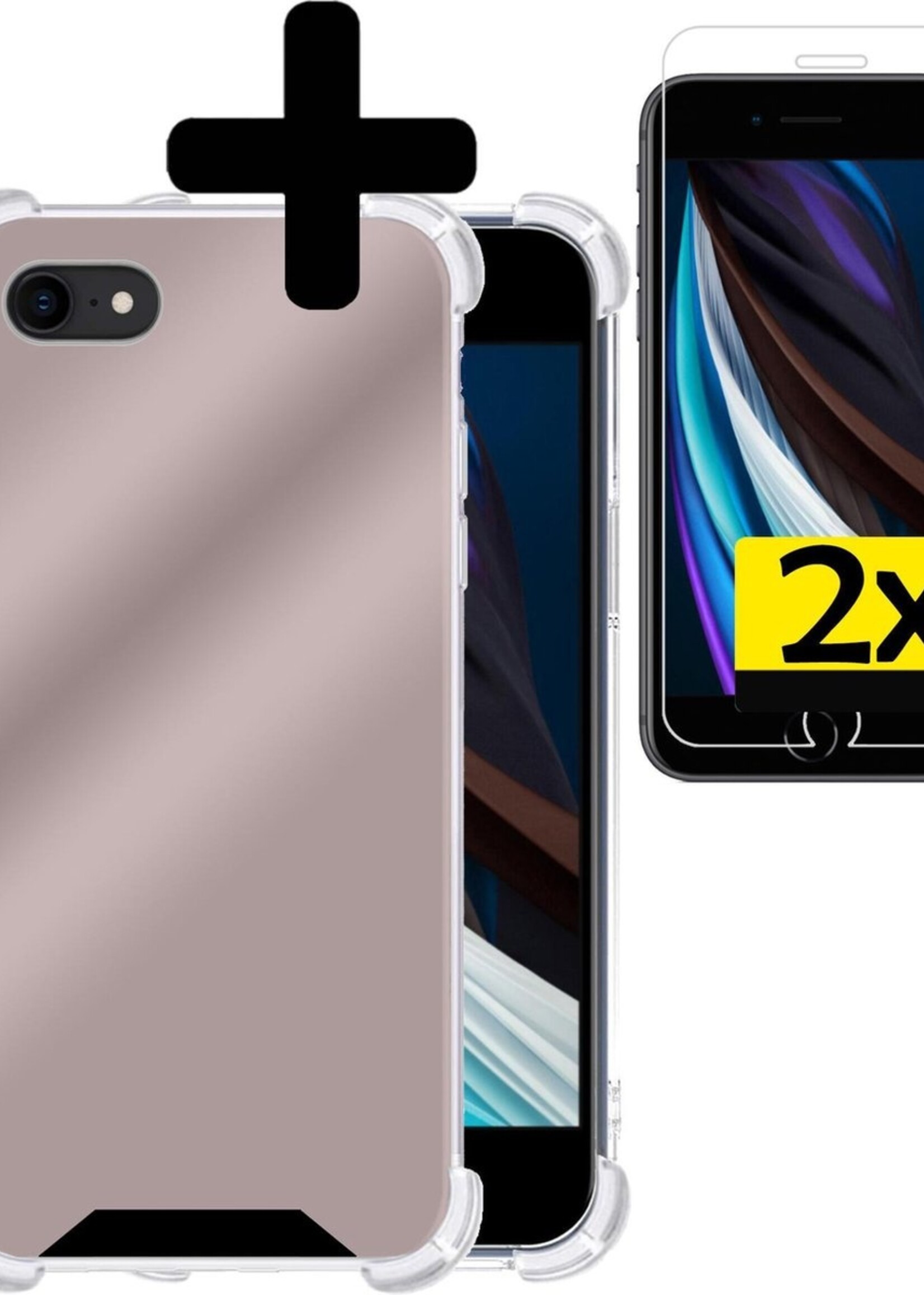 LUQ Hoesje Geschikt voor iPhone 7 Hoesje Shockproof Case Siliconen Met 2x Screenprotector - Hoes Geschikt voor iPhone 7 Hoes Cover Siliconen - Rosé goud