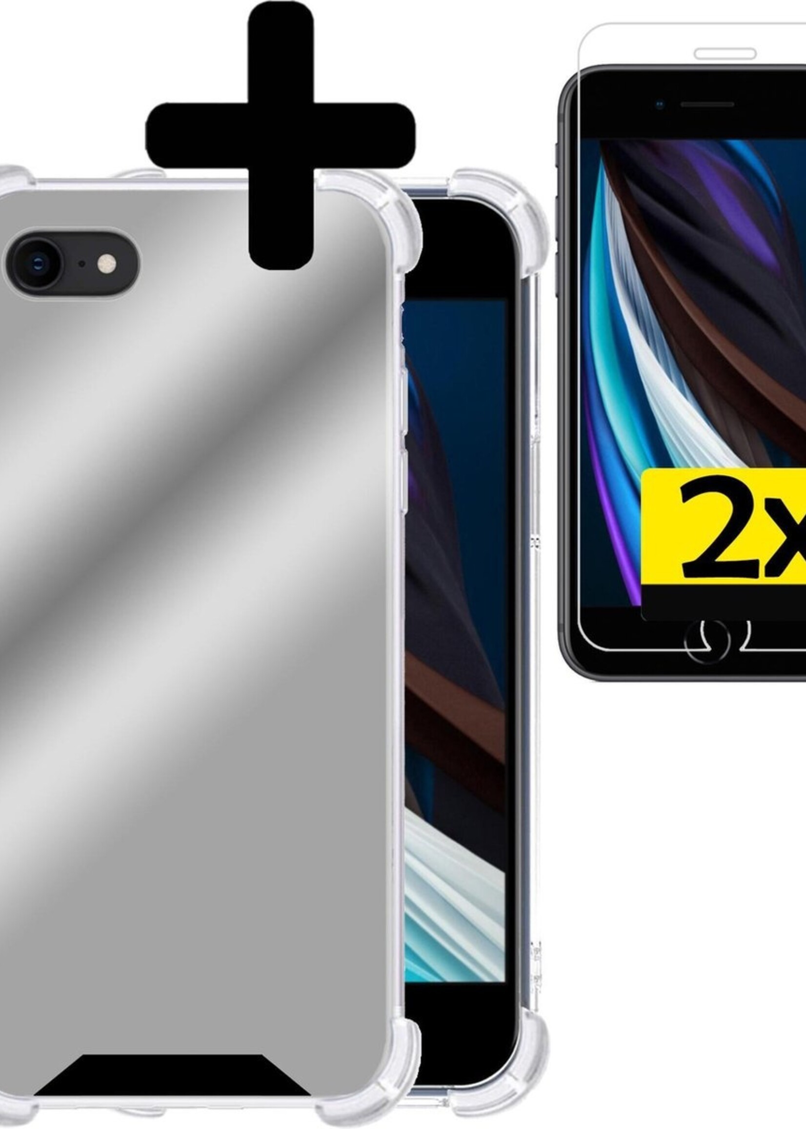 LUQ Hoesje Geschikt voor iPhone 8 Hoesje Shockproof Case Siliconen Met 2x Screenprotector - Hoes Geschikt voor iPhone 8 Hoes Cover Siliconen - Zilver