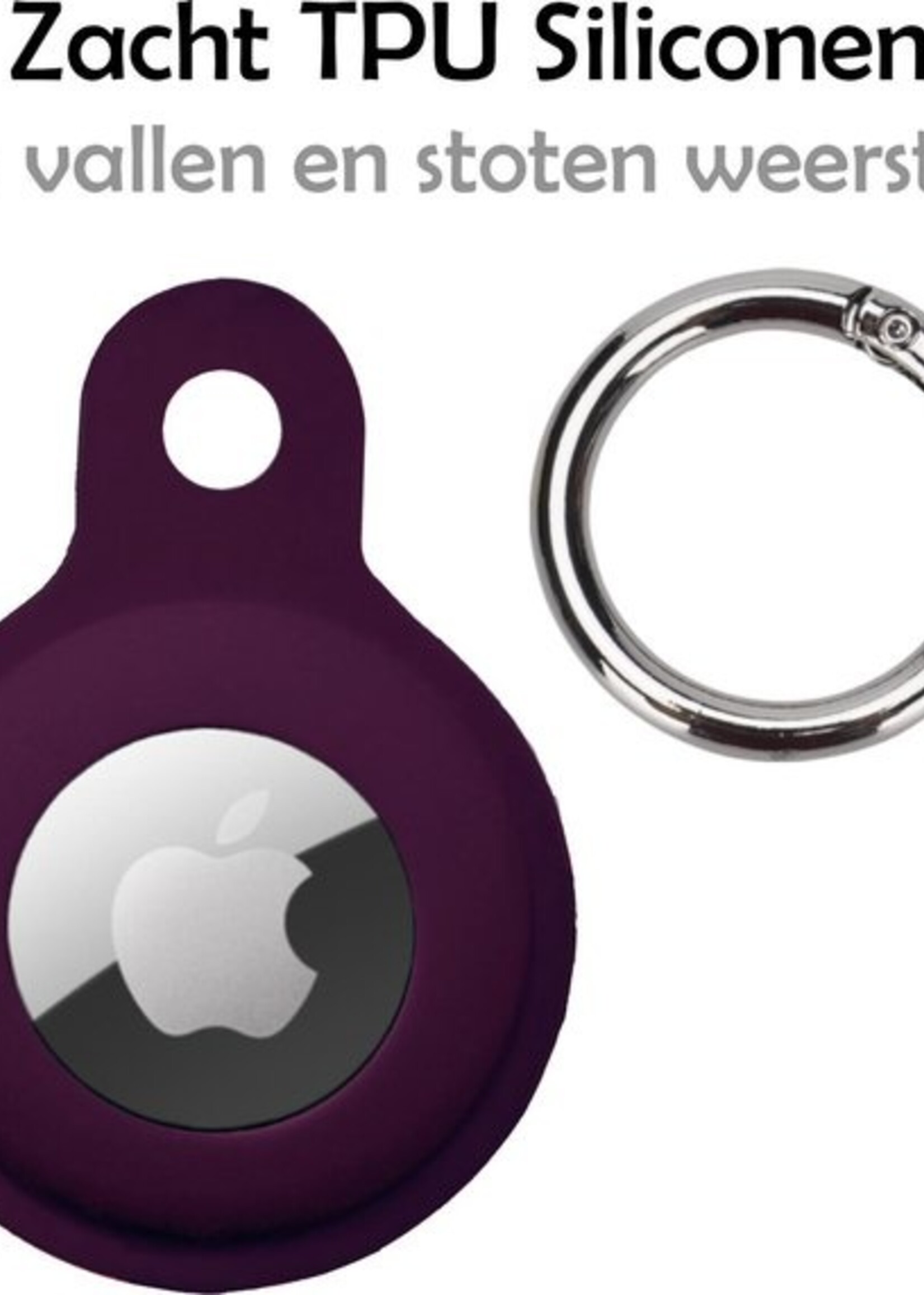 LUQ Hoesje Geschikt voor Apple AirTag Hoesje Sleutelhanger Houder - Siliconen Hoesje Geschikt voor Apple AirTag Hoesje - Aubergine