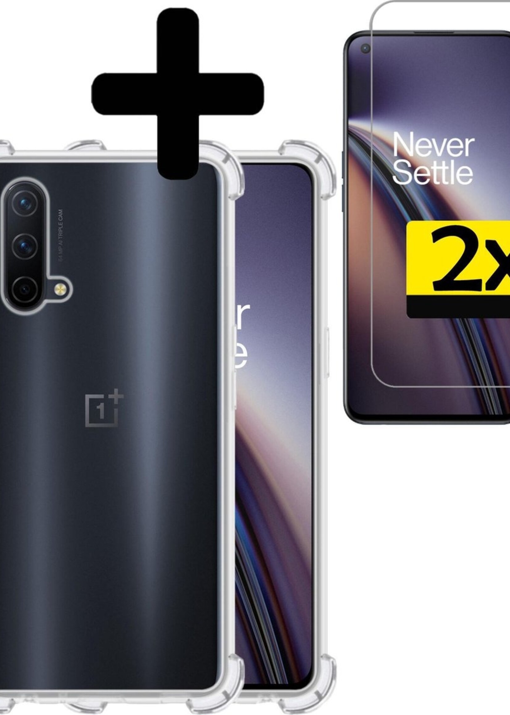LUQ Hoesje Geschikt voor OnePlus Nord CE Hoesje Shockproof Case Siliconen Met 2x Screenprotector - Hoes Geschikt voor OnePlus Nord CE Hoes Cover Siliconen - Transparant