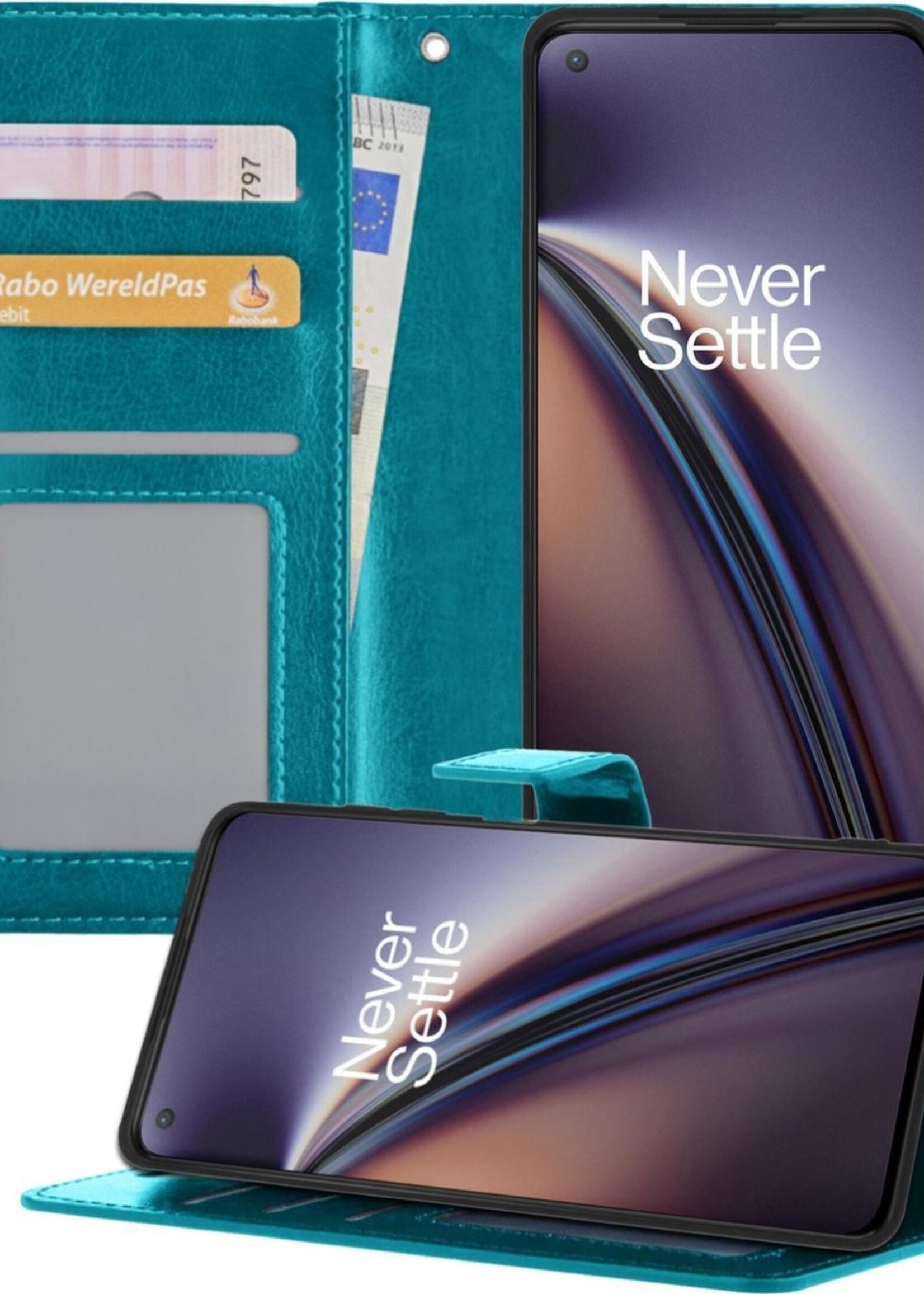 LUQ Hoesje Geschikt voor OnePlus Nord CE Hoesje Book Case Hoes Wallet Cover - Hoes Geschikt voor OnePlus Nord CE Hoesje Bookcase Hoes - Turquoise