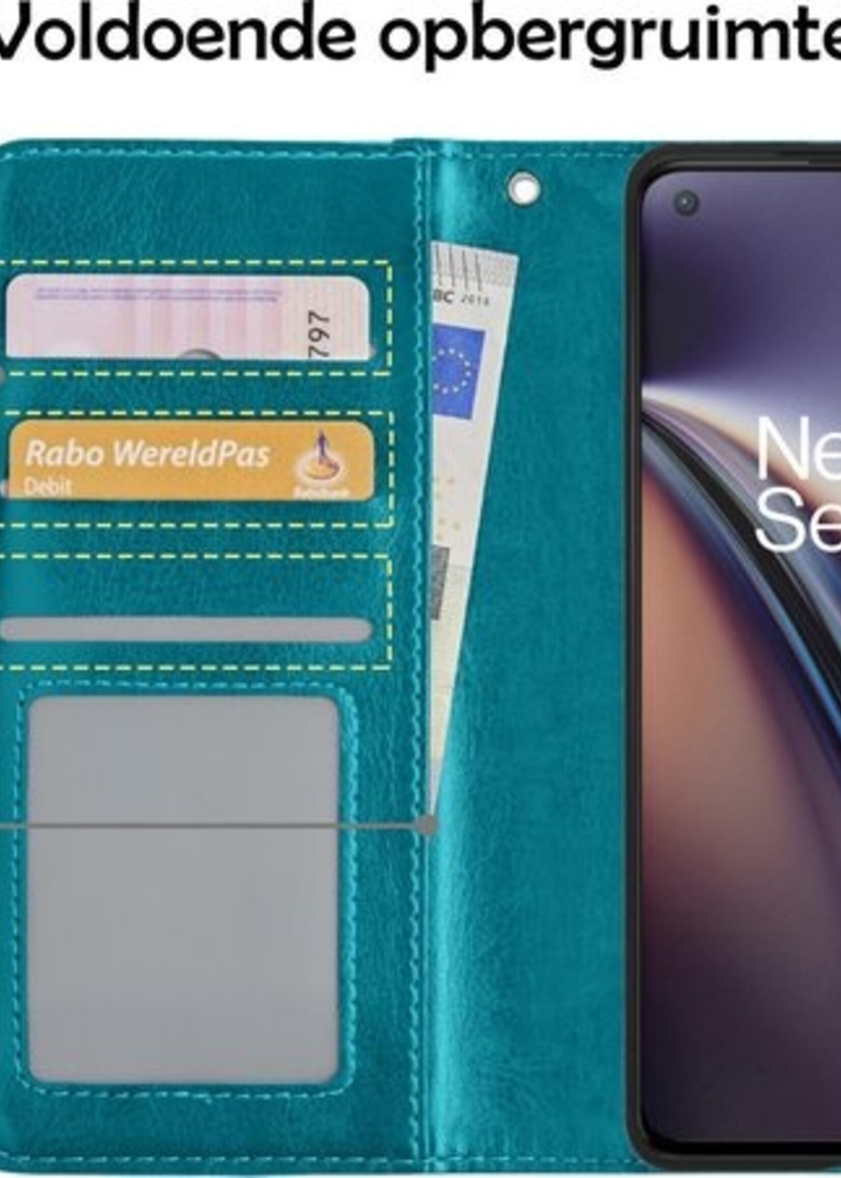 LUQ Hoesje Geschikt voor OnePlus Nord CE Hoesje Book Case Hoes Wallet Cover - Hoes Geschikt voor OnePlus Nord CE Hoesje Bookcase Hoes - Turquoise